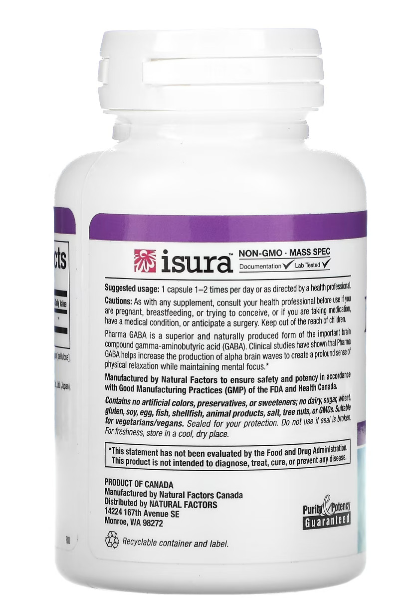 SALE Pharma GABA 250 mg Natural Factors – Stress Relax – 60 Caps 03/26 SALE