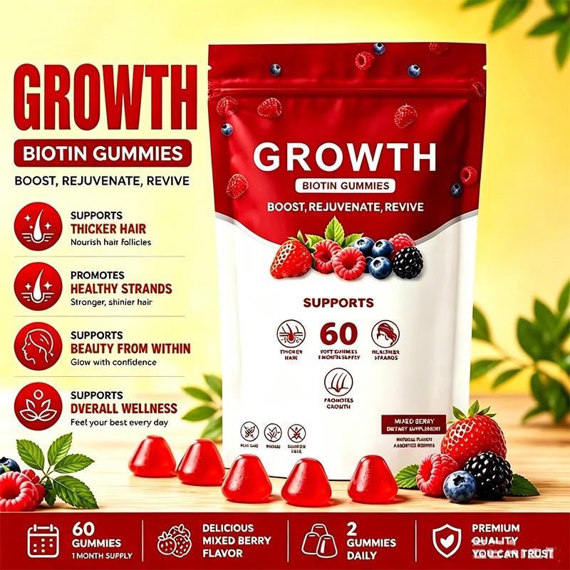 Hair Growth Gummies – Biotin Vitamins Plant Extracts, Supports Health