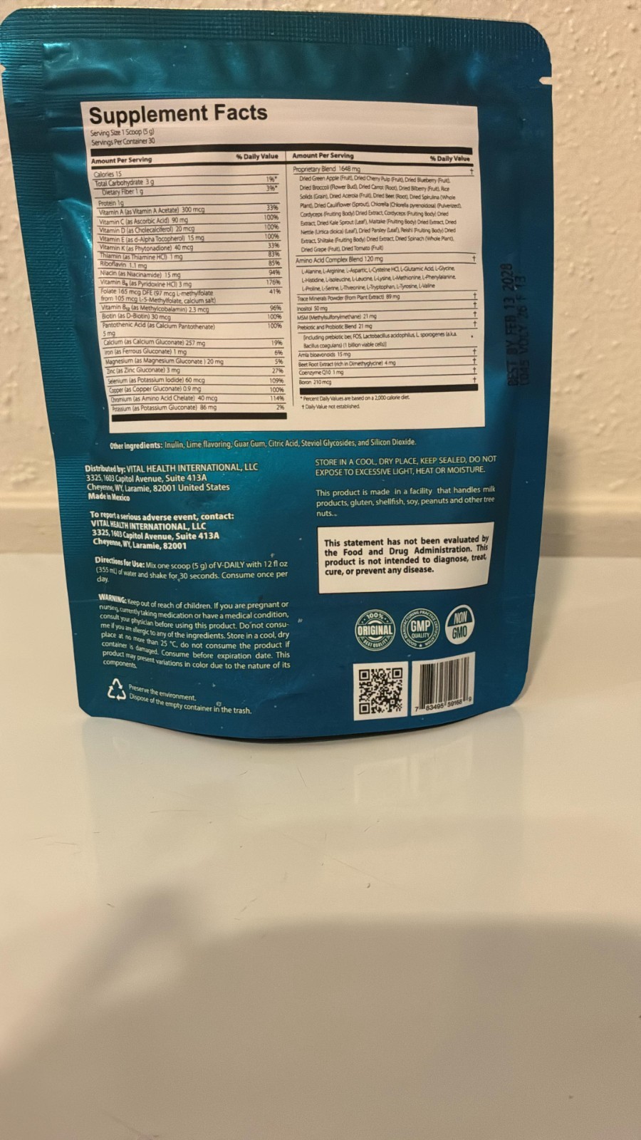 VitalHealth V-Daily Multivitamin Powder Natural Lime Vegan 5.29 oz