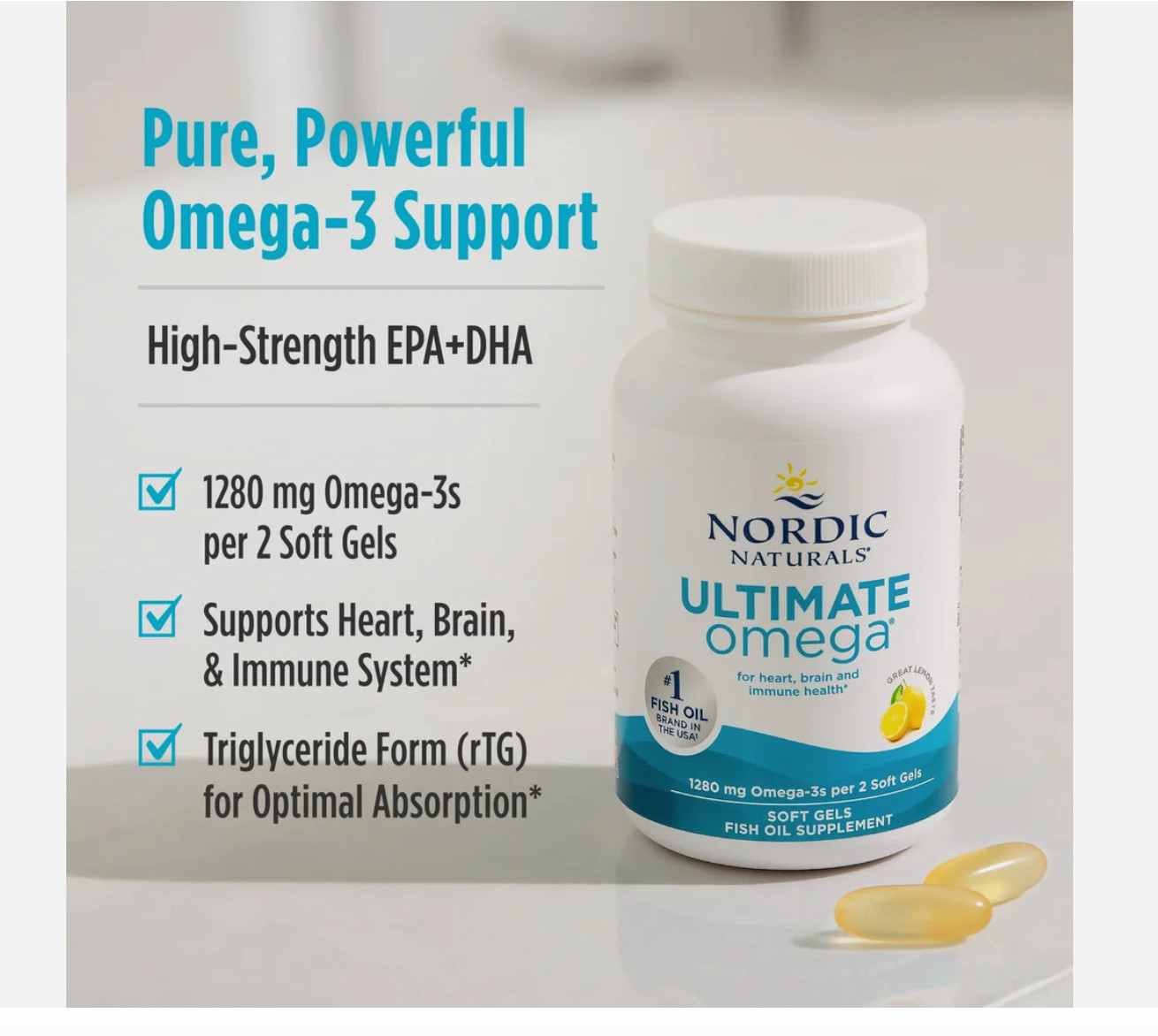 Nordic Naturals Ultimate Omega SoftGels – Concentrated Omega-3 Fish Oil, 60 ct