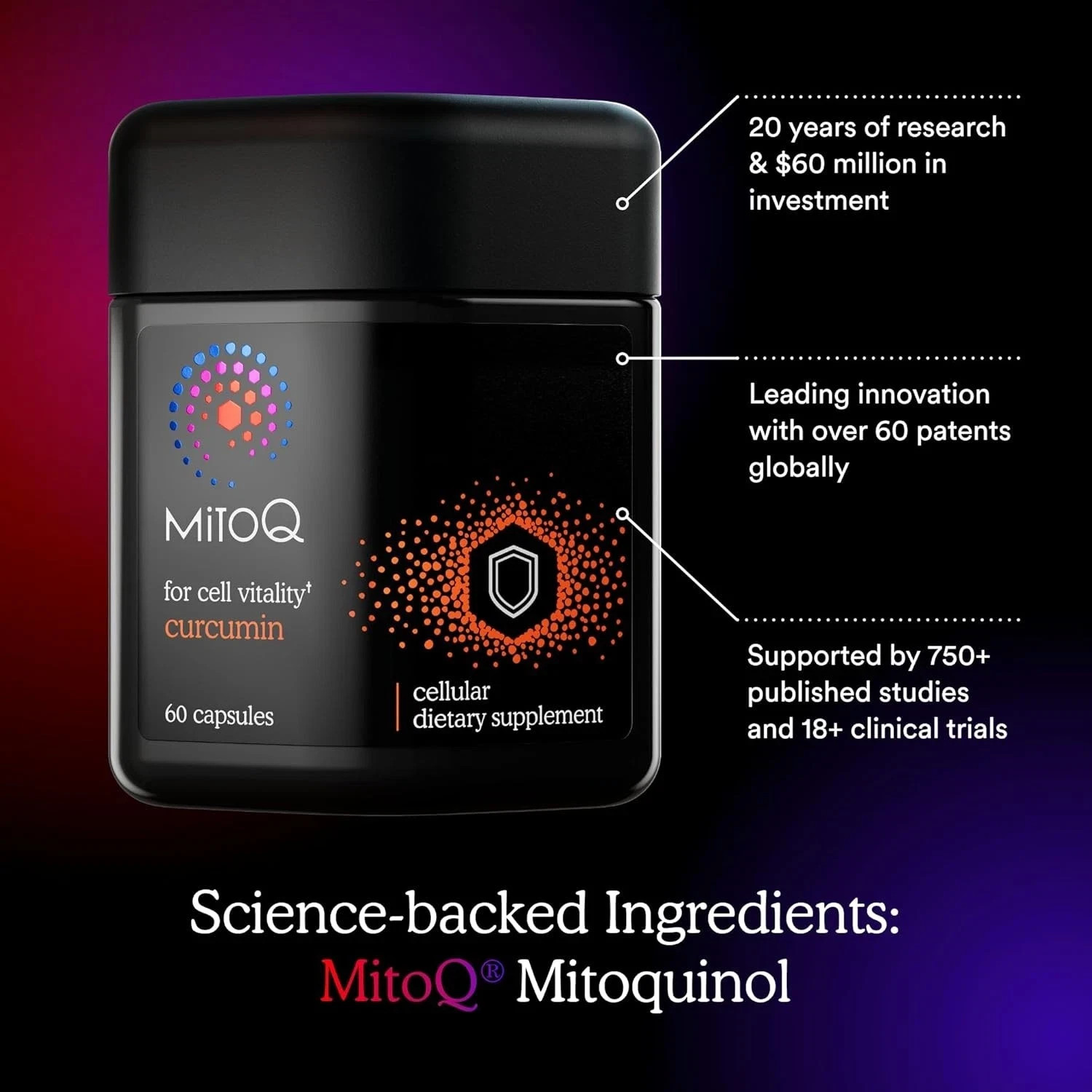 MitoQ + Curcumin 180 Capsules Cellular Dietary Supplement Exp 04 / 2027