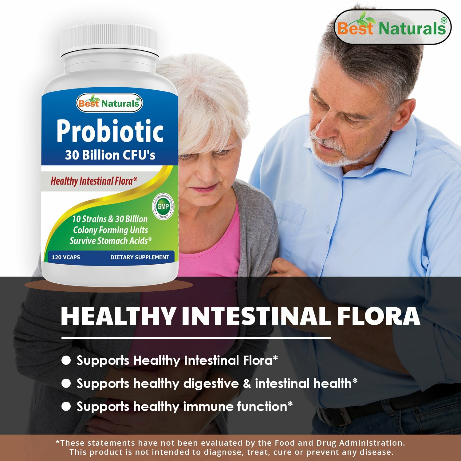 2 Pack Best Naturals Probiotic 10 Strains & 30 Billion CFU, 120 Veggie Capsules