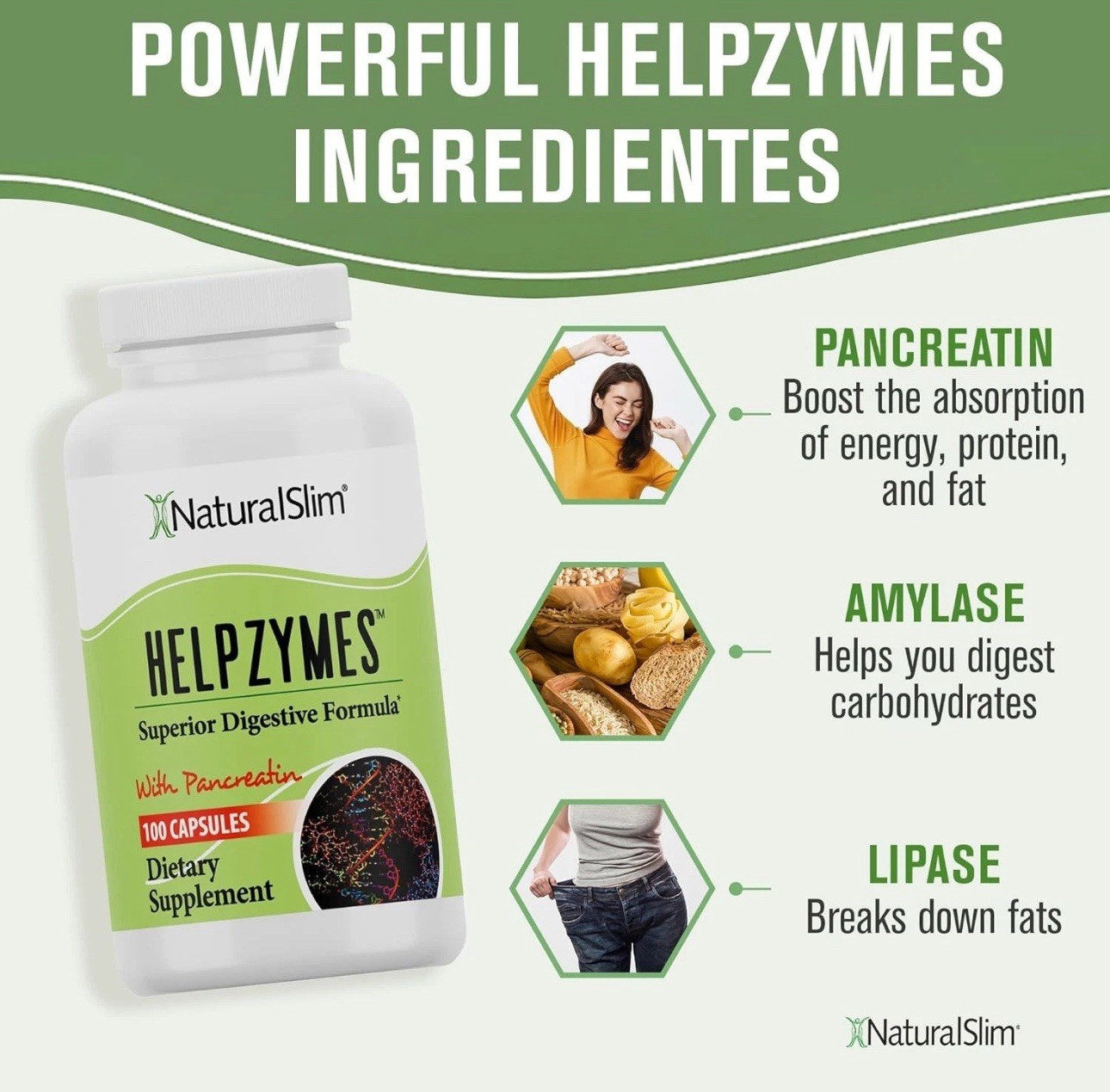 NaturalSlim Helpzymes Superior Digestive Formula – 100 Count Exp 4/27