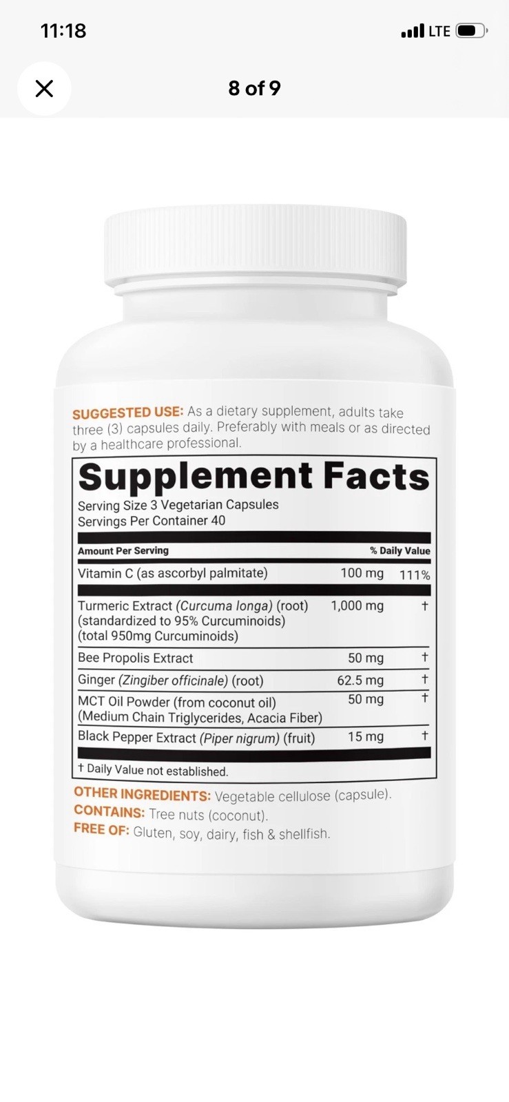 YOKABA Turmeric Curcumin 5000mg w/ Black Pepper 250 Capsules Gluten-Free
