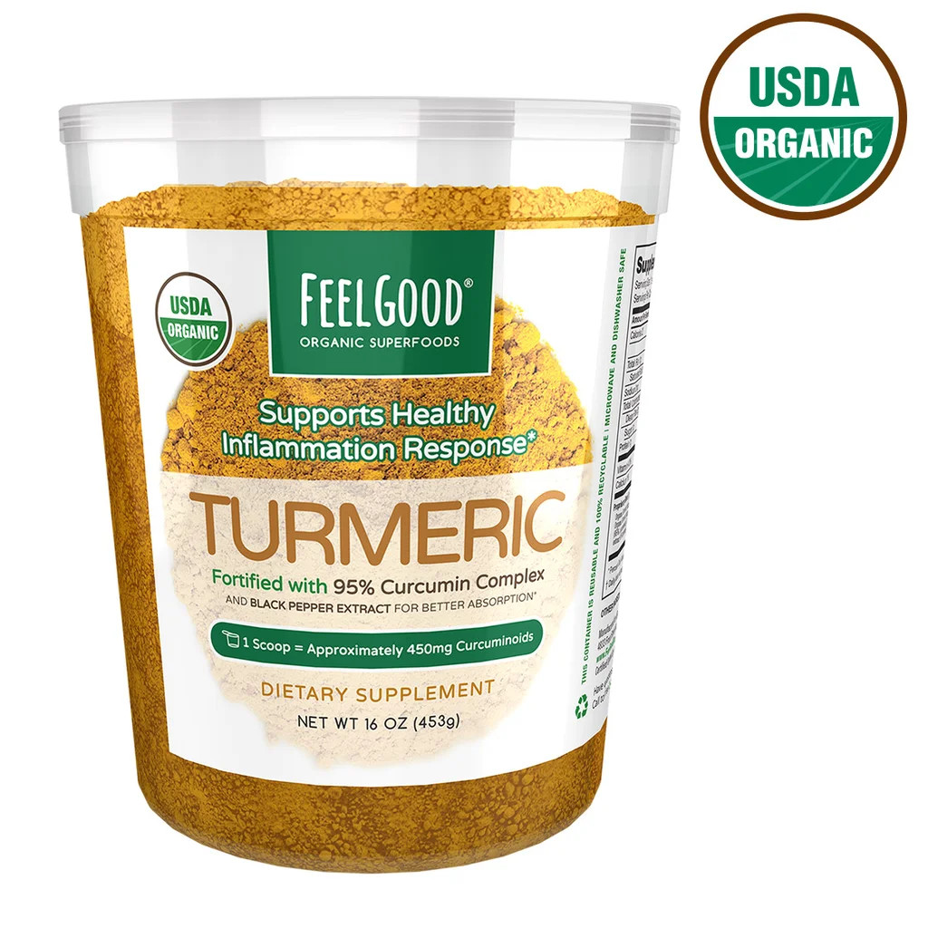 Feel Good Organic Turmeric Powder 16 oz – 95% Curcumin, Black Pepper Extract