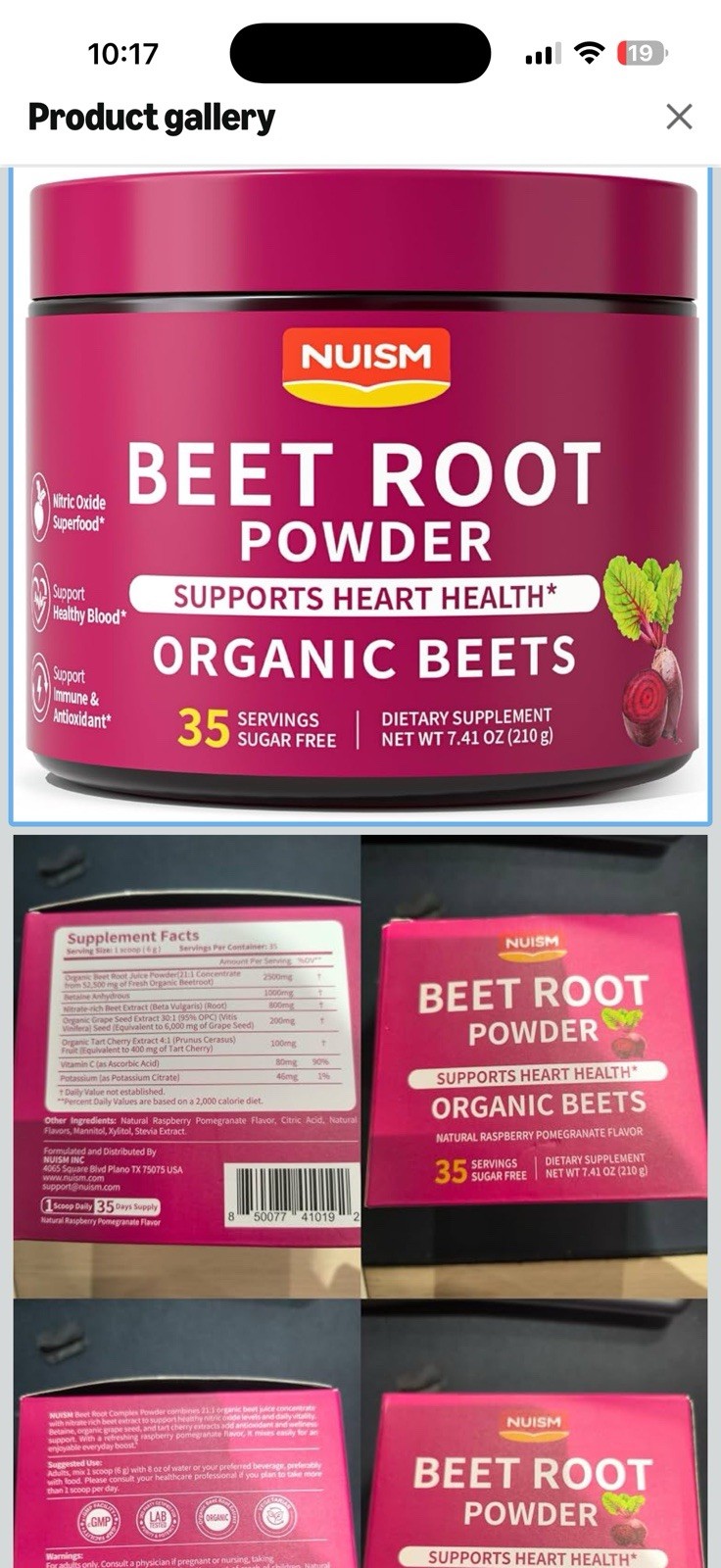 NUISM Beet Root Supplement Powder Natural Raspberry Pomegranate, Sugar Free 210g