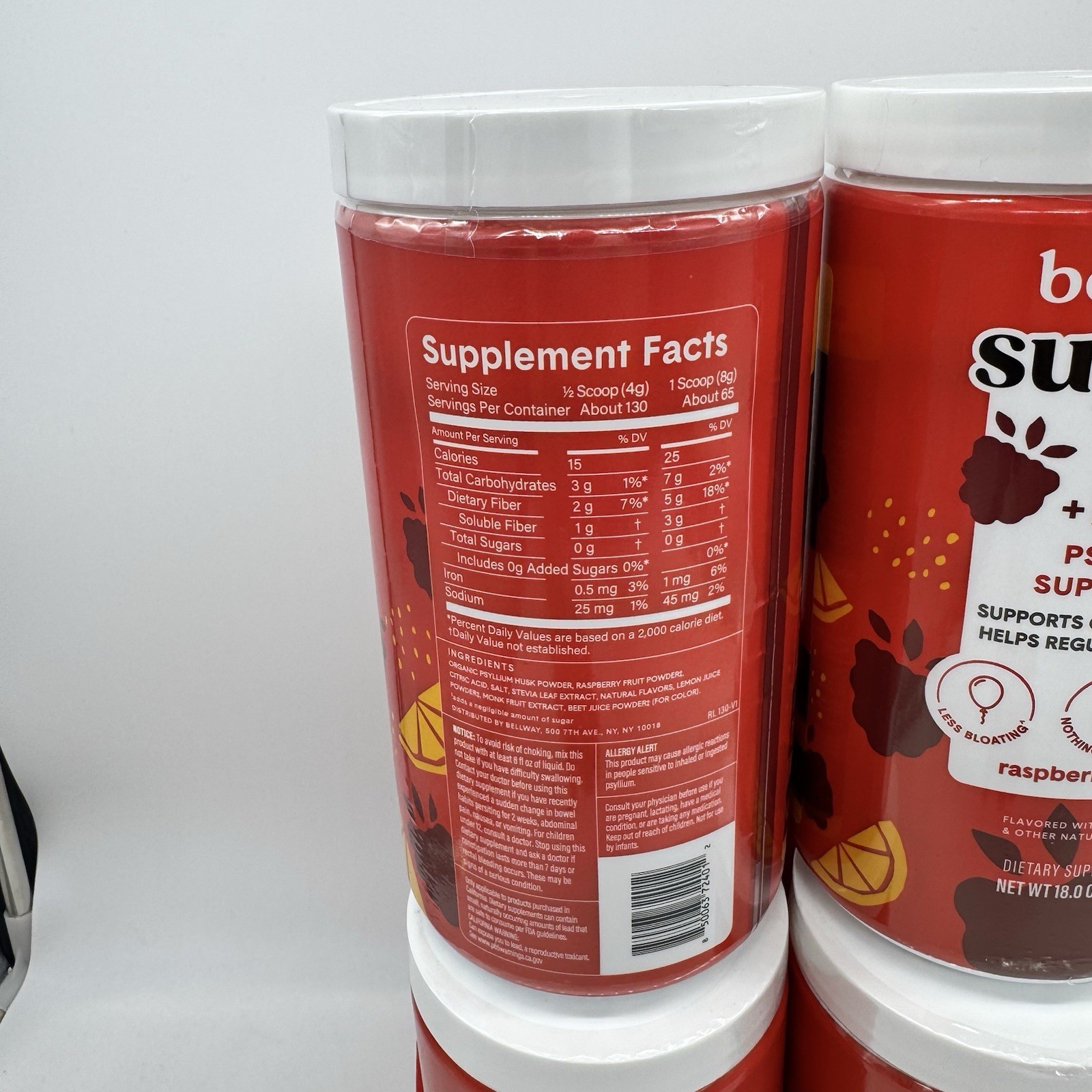 8 X Bellway Super Fiber + Fruit Psyllium Husk Raspberry Lemon 18 oz Each Fast