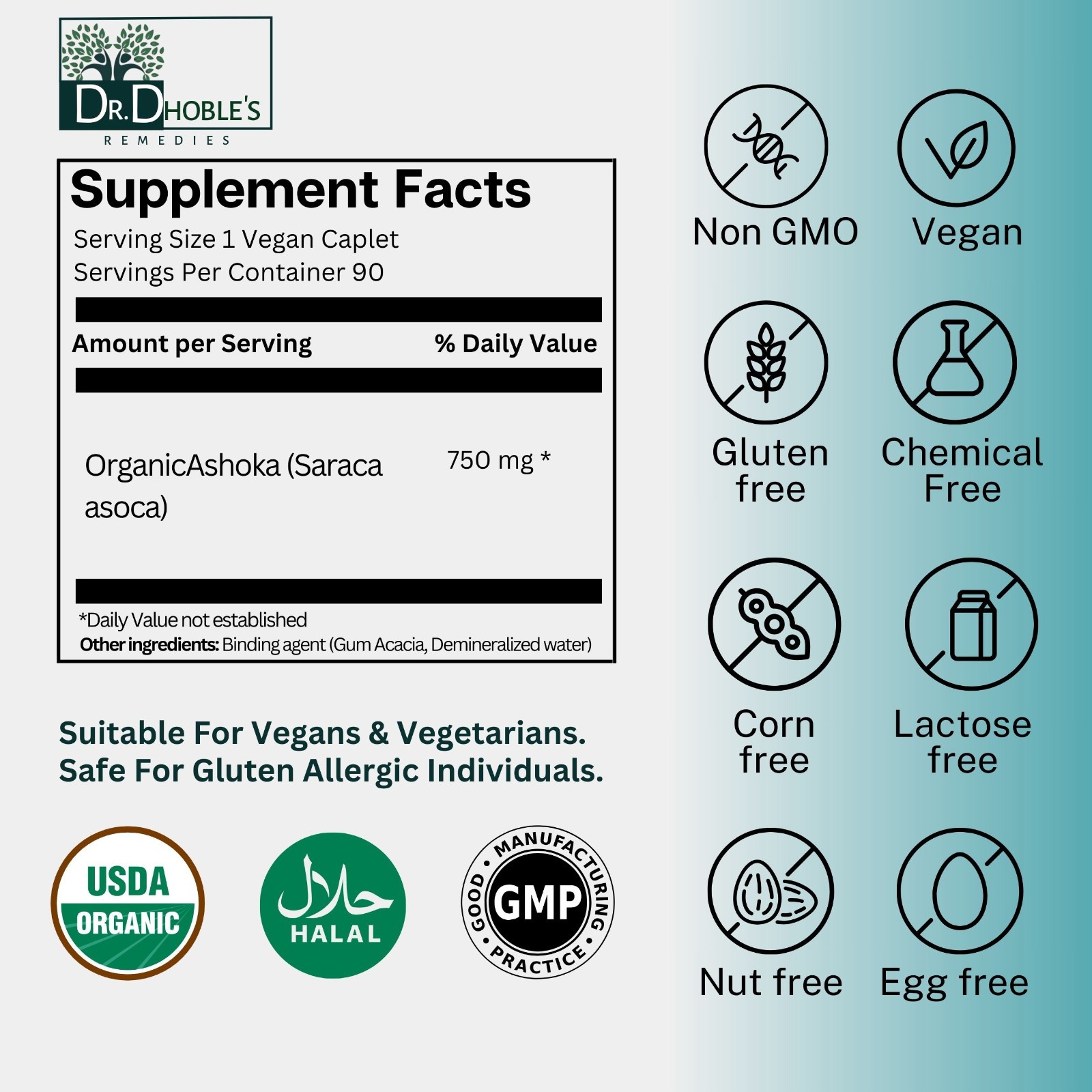 USDA Organic Ashoka Caplets, Menstrual Health & PMS Support Herbal Supplement