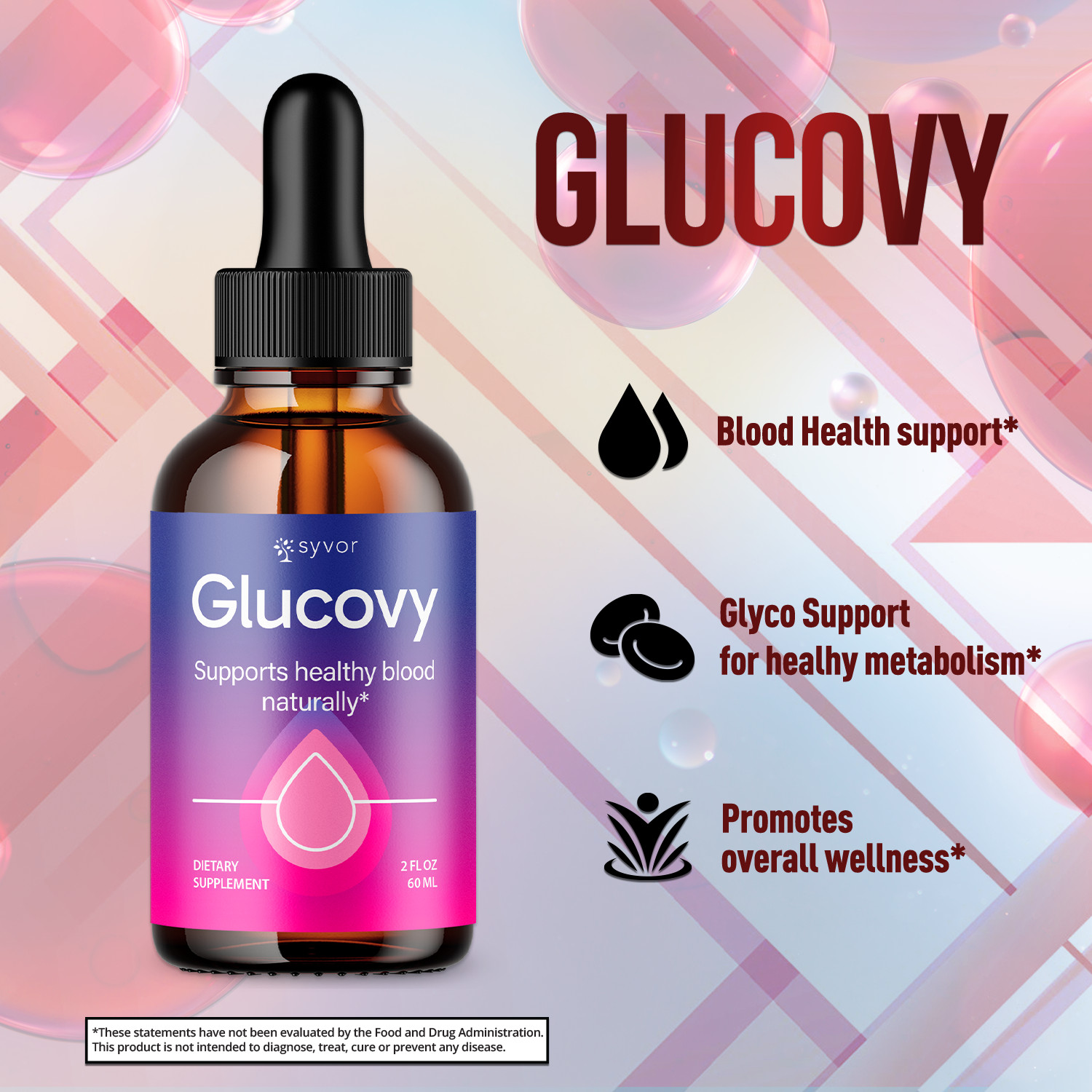 (3 Pack) Glucovy Blood Support Drops Advanced Vitamin Supplement 90 Servings