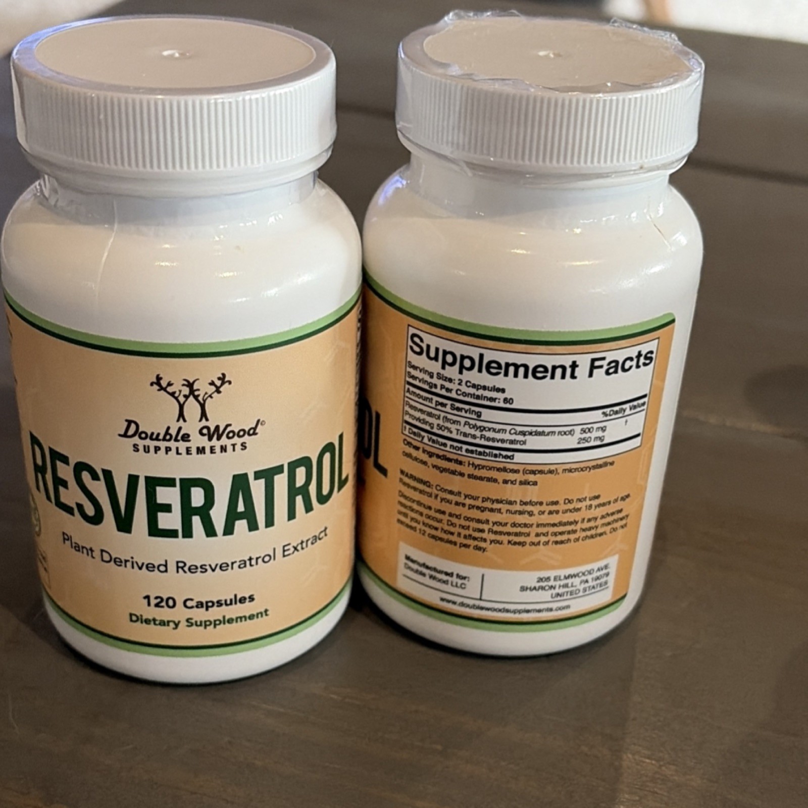 Double Wood Supplements Resveratrol Quercetin Bromelain 120 Capsules Gluten-Free