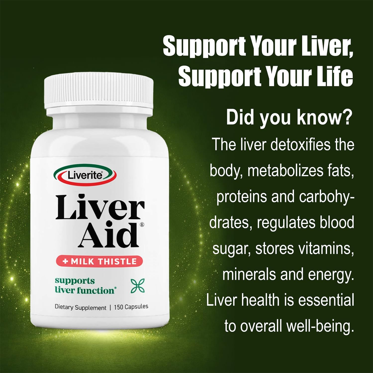 LIVERITE Liver Aid with Milk Thistle 150 150 Count (Pack of 1), Brown