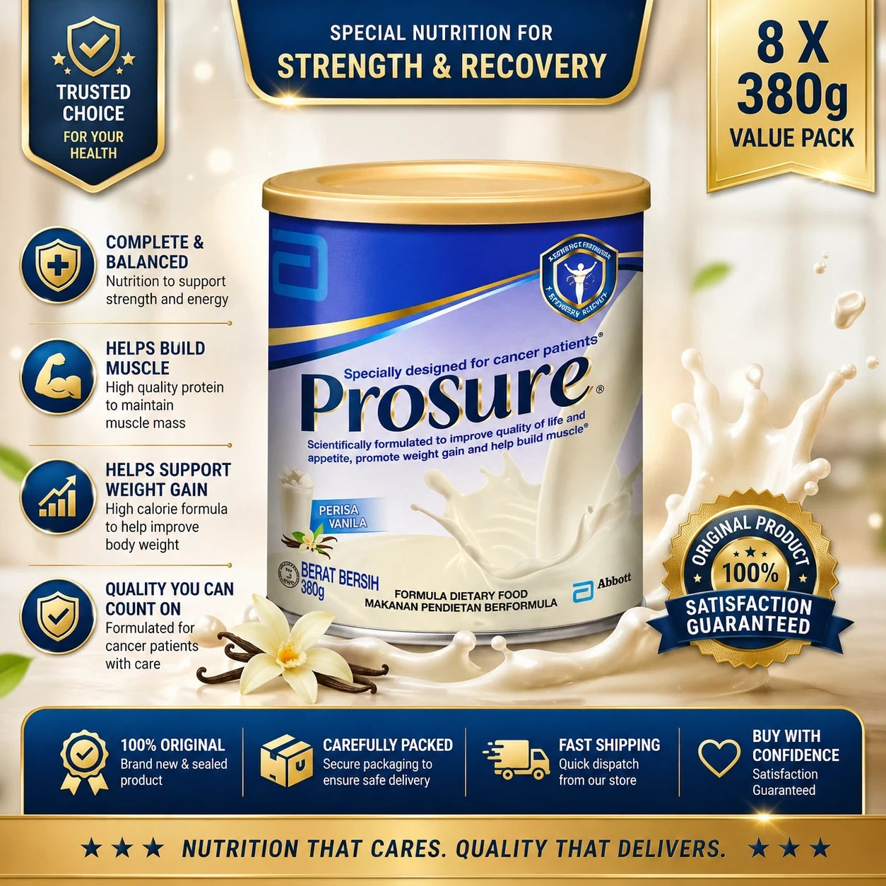 8 X Abbott Pro Sure Milk (High Protein, Prebiotic & EPA) 380g Express Shipp