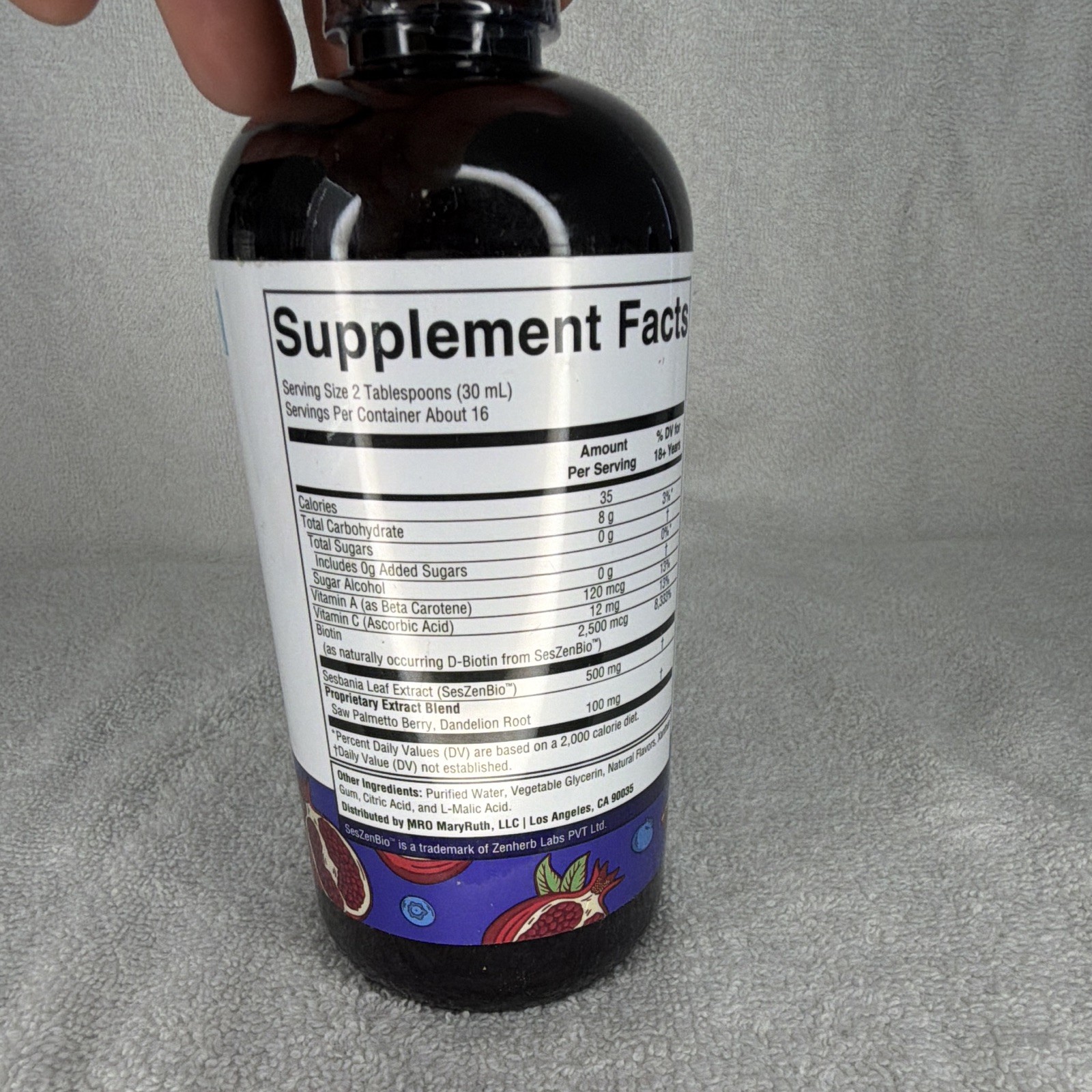 MaryRuth’s Daily Liquid Hair Formula Hair Support Vegan Blueberry Pom 16 fl oz