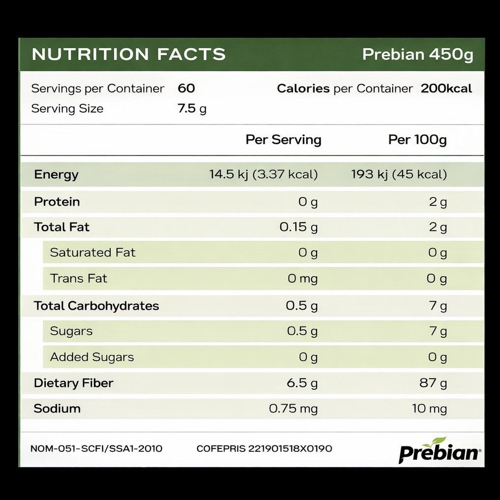Prebian Prebiotic/Prebiotico Powder 450g-Gut Health & Microbiome Support
