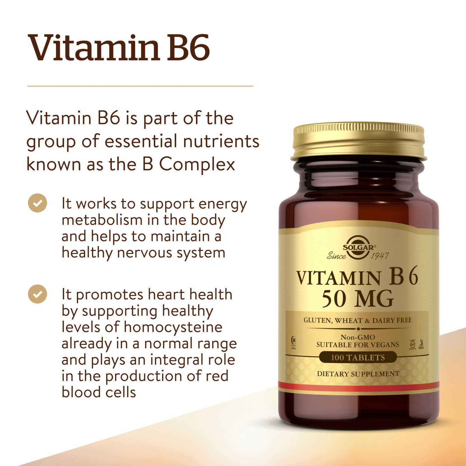 Solgar Vitamin B6 50 mg 100 Tablets, Energy Metabolism