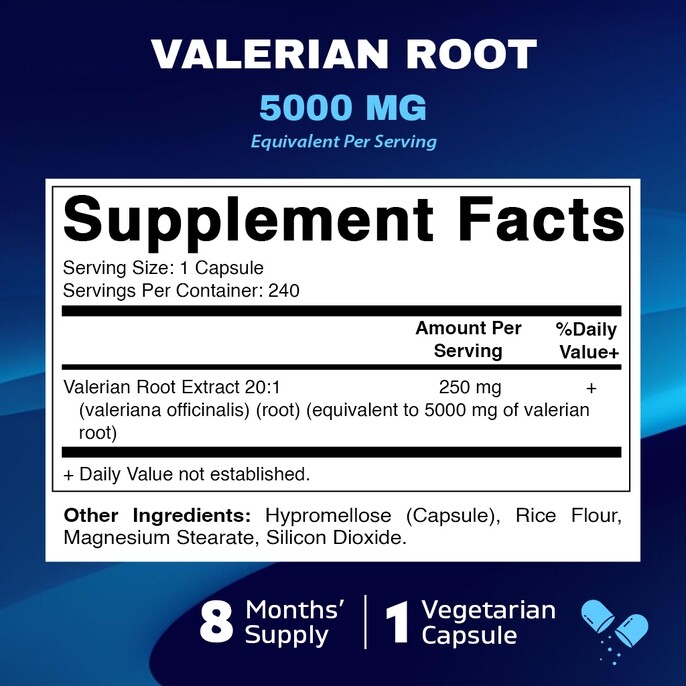 Vitamatic Valerian Root 5000 mg 240 Caps Non GMO Made in the USA