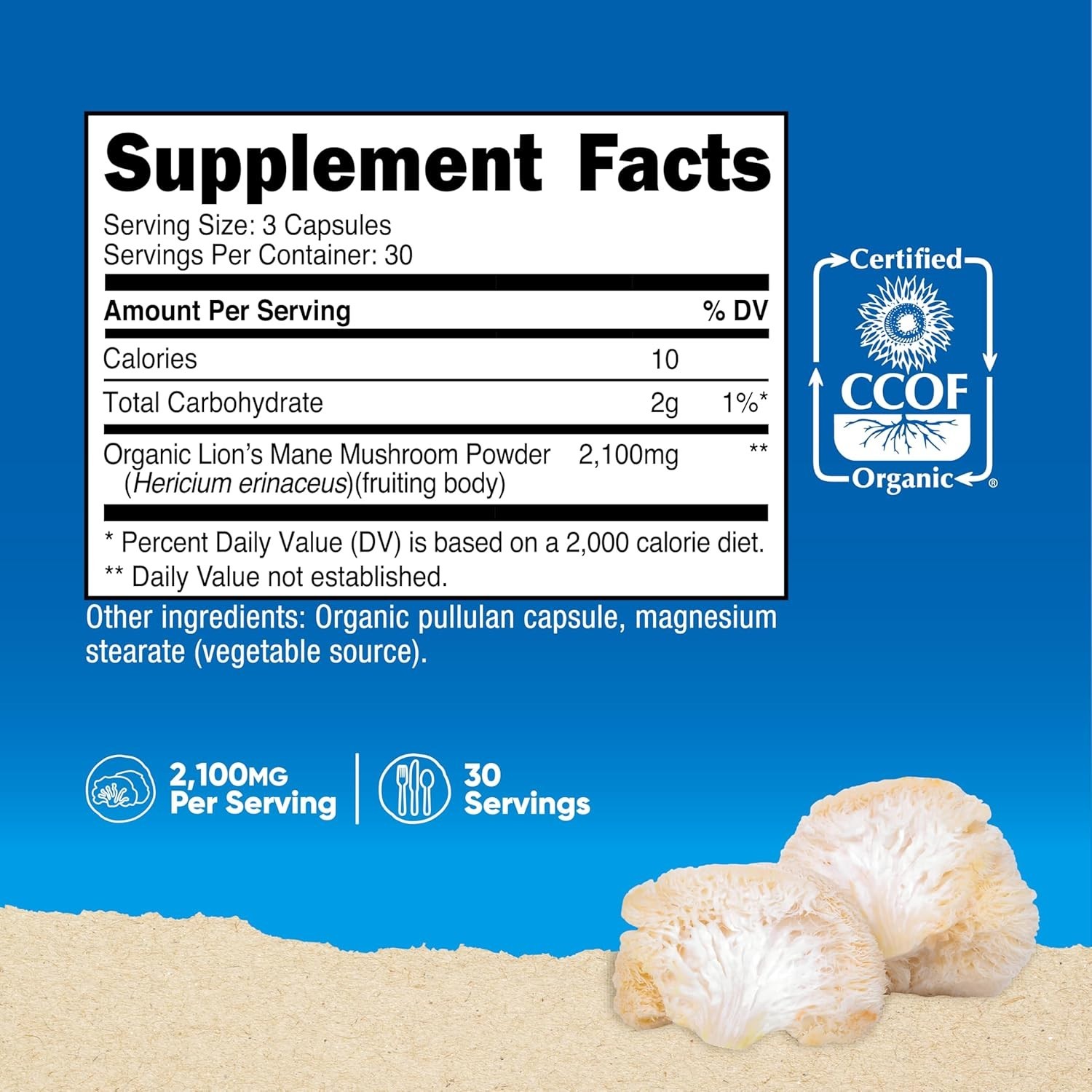 Nutricost Lion’s Mane Mushroom Organic 90 Caps – 30 Servings EXP 03/2027