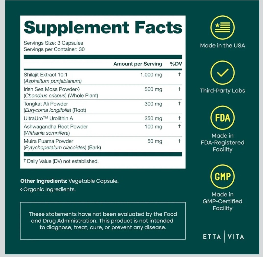 Etta Vita UltraUro Urolithin A Supplement Anti-Aging Cell Renewal 90 Caps 05/27