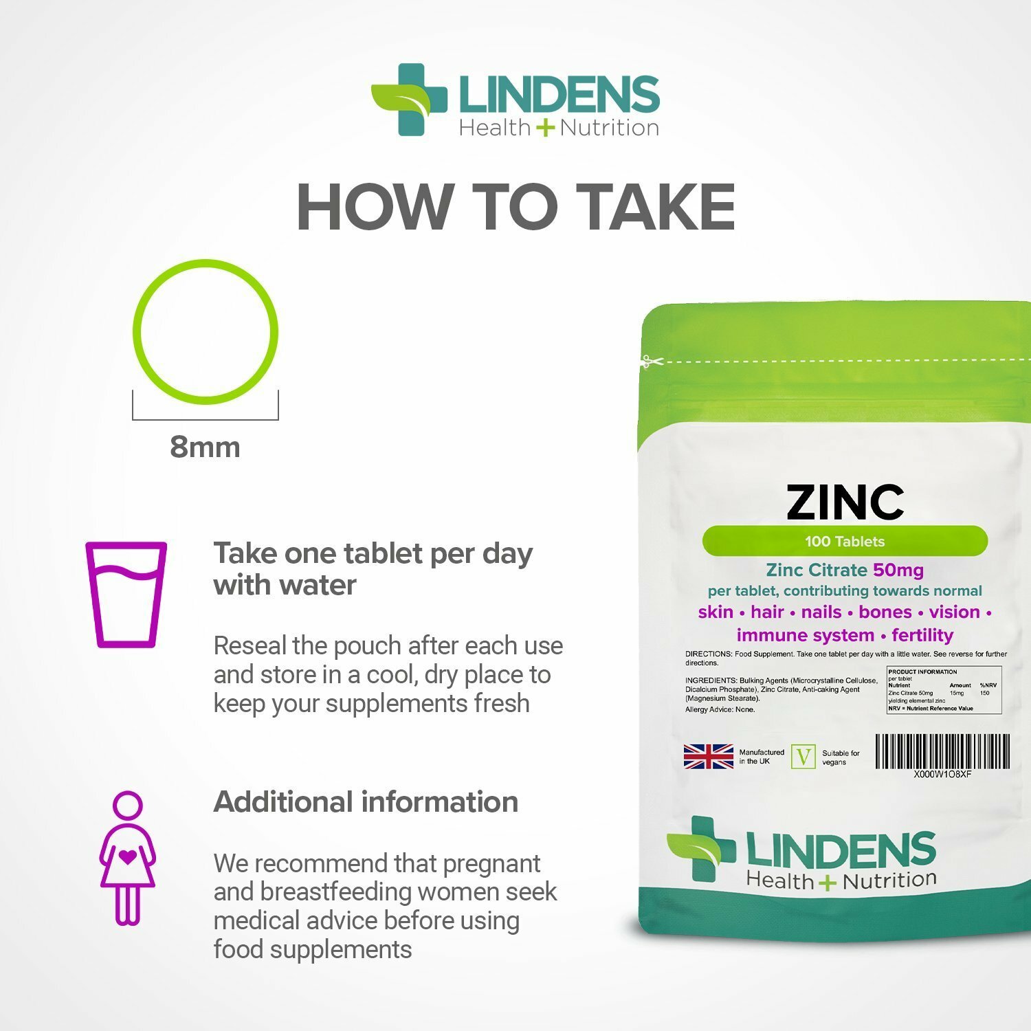 Zinc Citrate Lindens 50mg 2-PACK 200 Tablets Quality Supplement Immune Support
