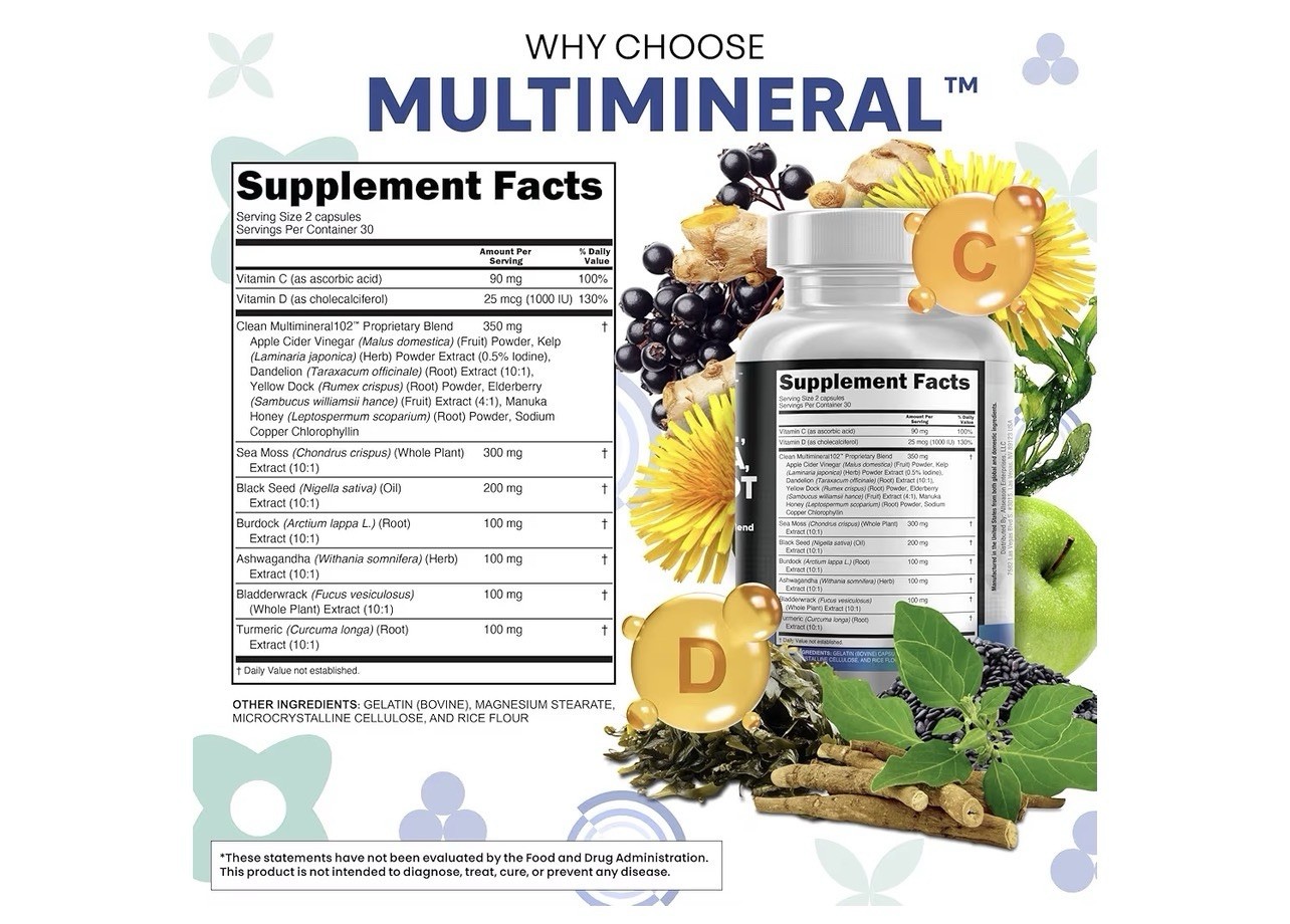 Clean Nutraceuticals Multimineral Sea Moss Black Seed Oil Ashwagandha 60 Capsul…