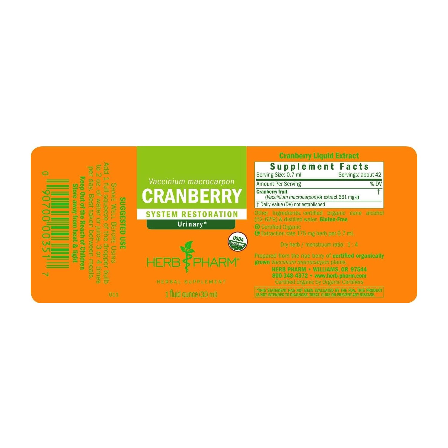 Herb Pharm Cranberry, System Restoration, Urinary, 1 Fluid Ounce