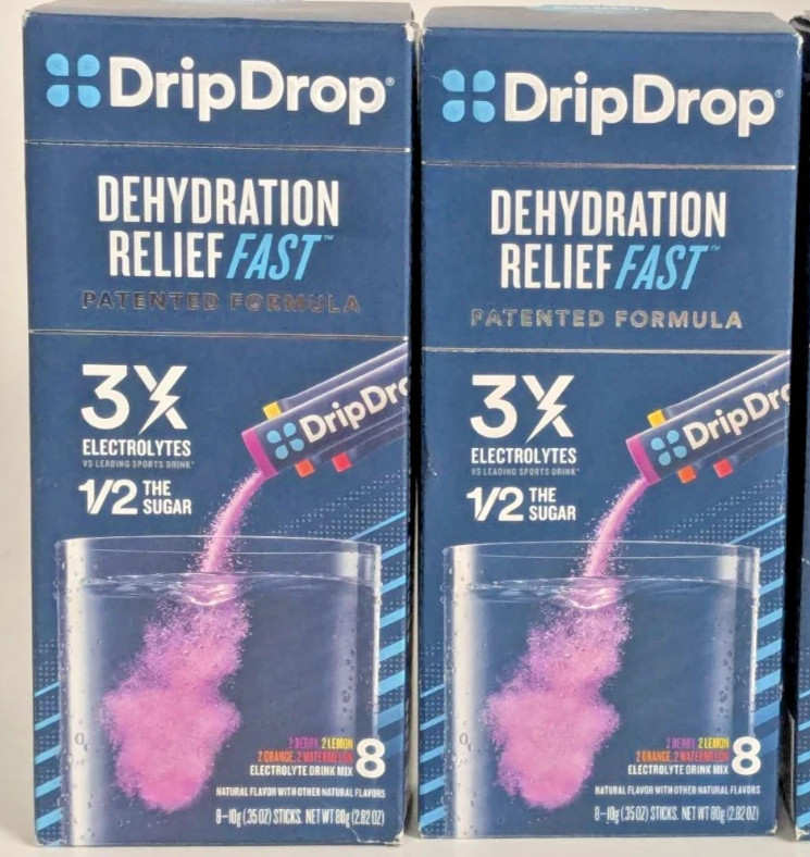 set of 2 – DripDrop Electrolyte Drink Mix Variety Pack 8 Count Each Exp 2027