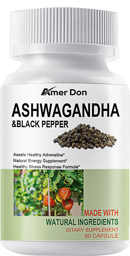 Organic Ashwagandha Capsules 1300mg Supplement w/Black Pepper Root Powder