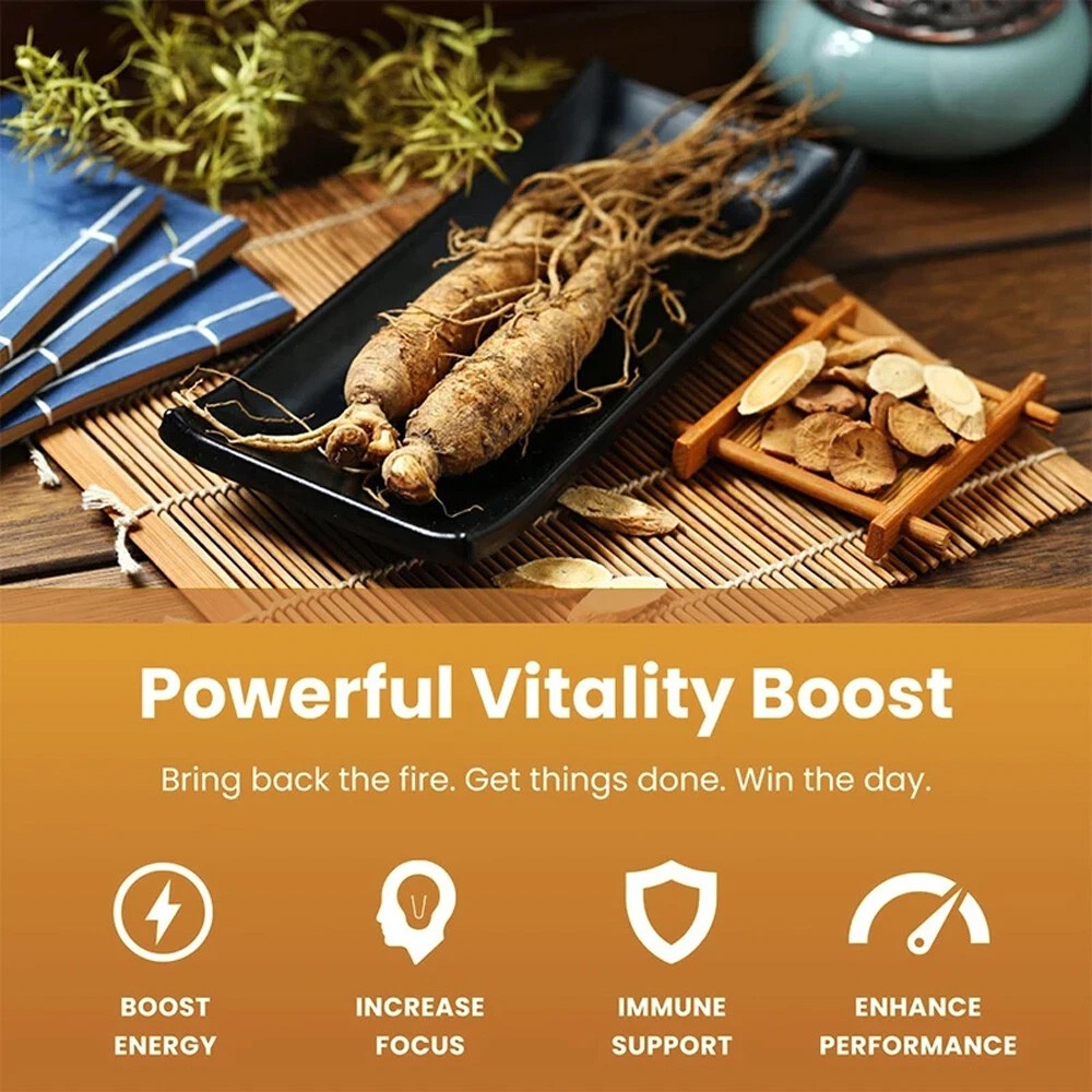Panax Ginsen 945mg+Ginkgo Biloba 50mg Capsules – Boosts Energy, Focus, Memory