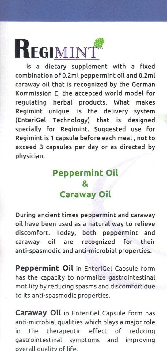 Peppermint Oil Plus Caraway Capsules For IBS: Includes Regimint Accessary