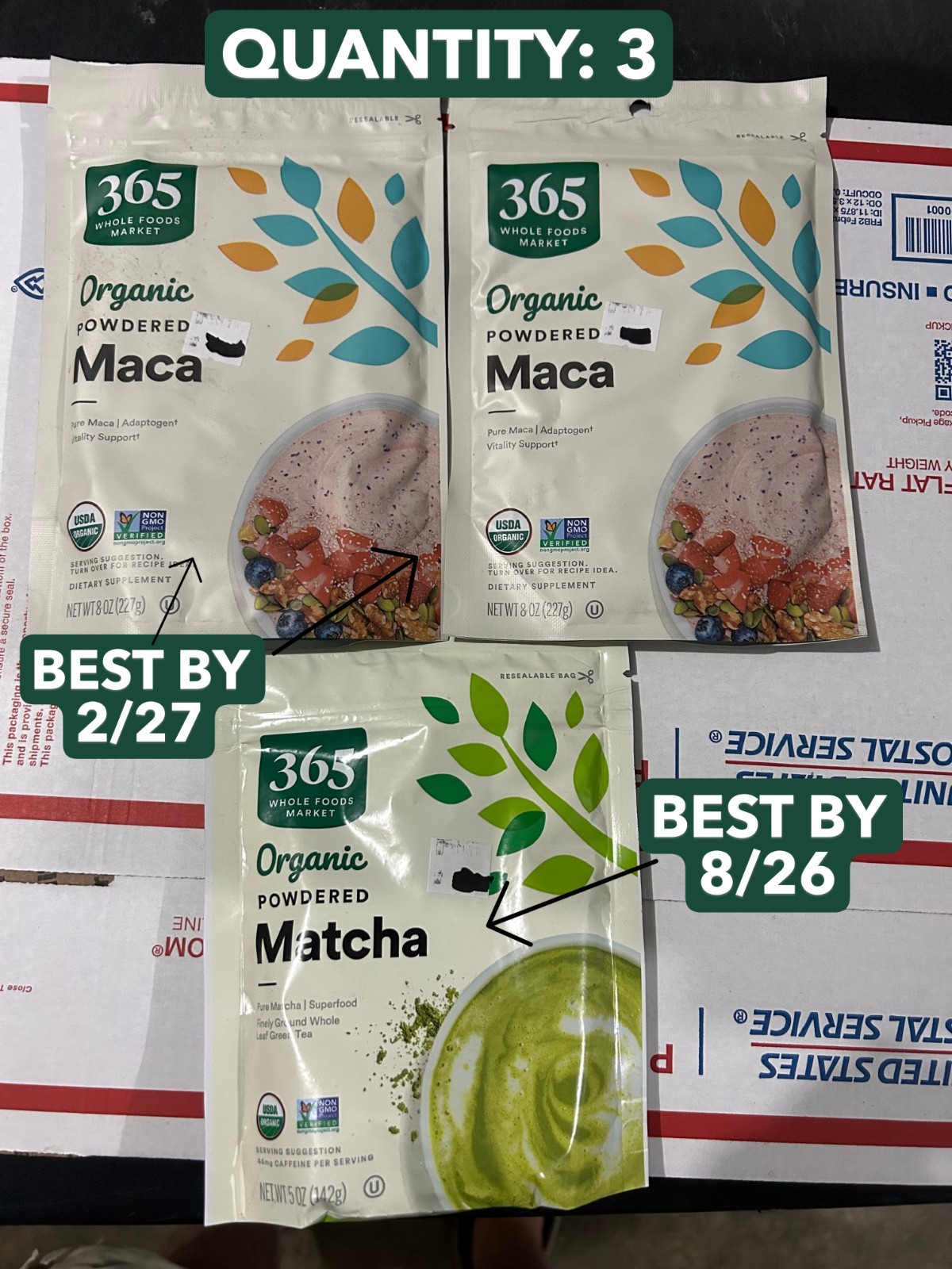 3-PACK LOT 365 Whole Foods Market Organic Kosher Maca Matcha SMOOTHIE Powder 8oz