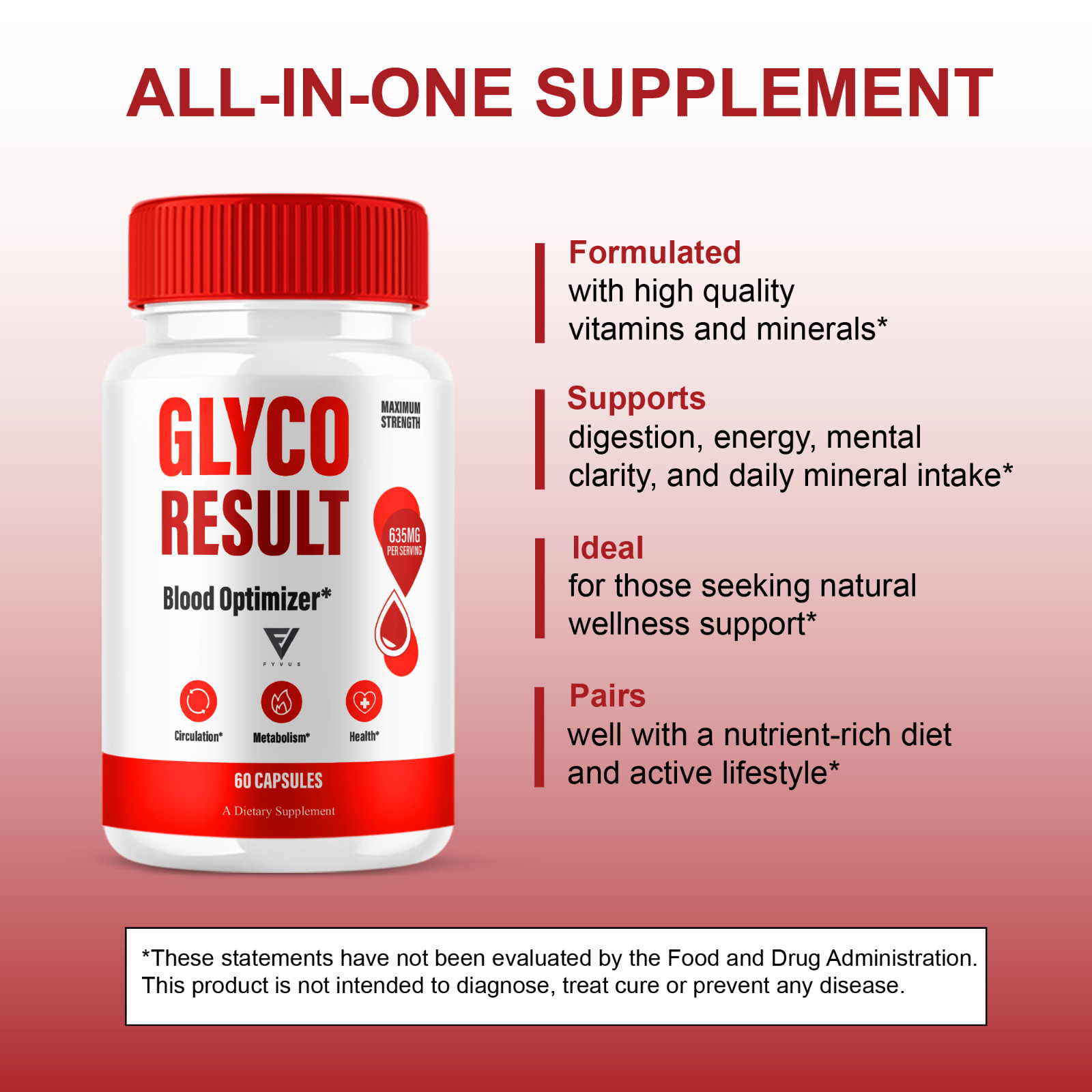 (3 Pack) Glyco Result Blood Optimizer, GlycoResult Formula (180 Capsules)