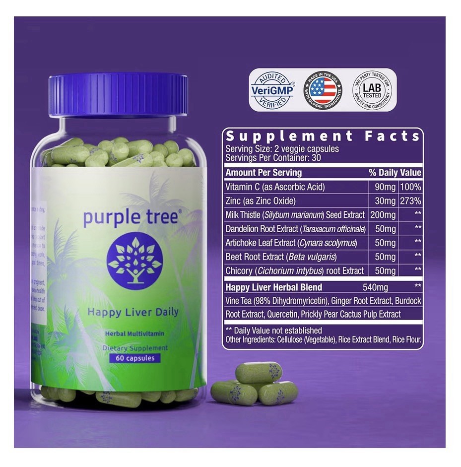 purple tree Happy Liver Daily | Liver Support & Cleanse Supplement 60 Capsules