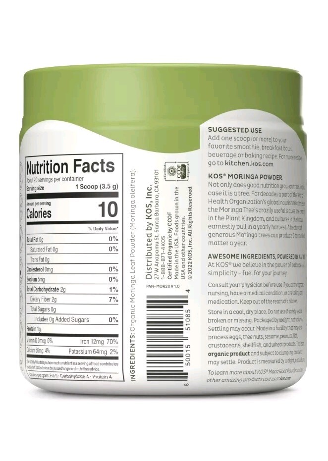 KOS Superfood Booster Organic Moringa Powder 2.5 oz exp 5/25