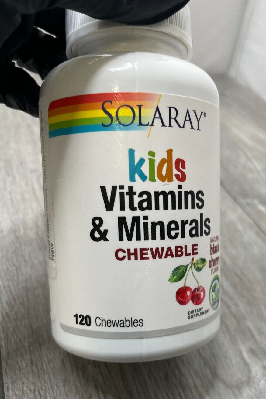 Solaray Kids Vitamins & Minerals Black Cherry 120 Chewables Exp 4/27