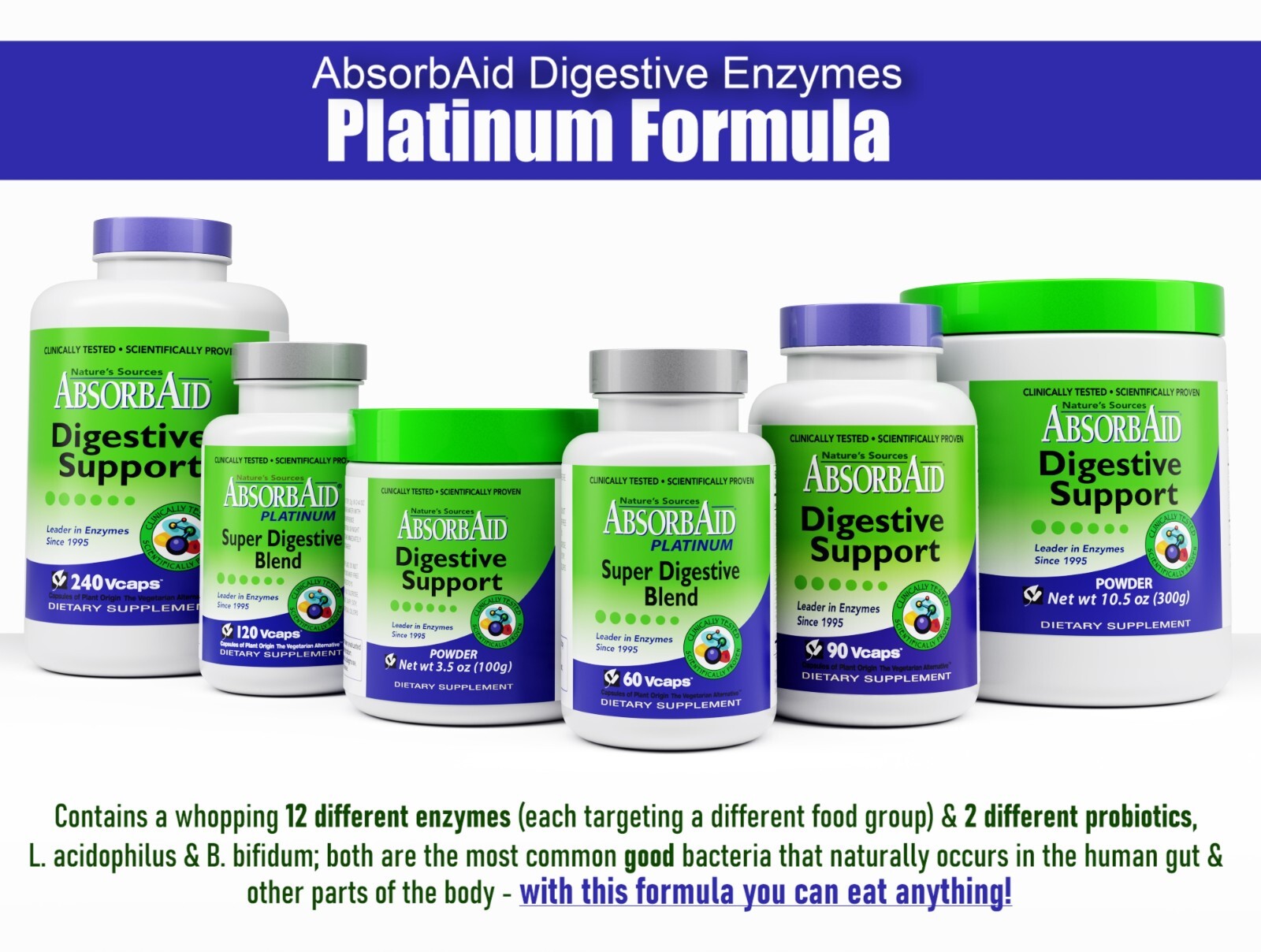 AbsorbAid PLATINUM 60 Digestive Enzymes & Probiotics – 60 Vegetarian Capsules