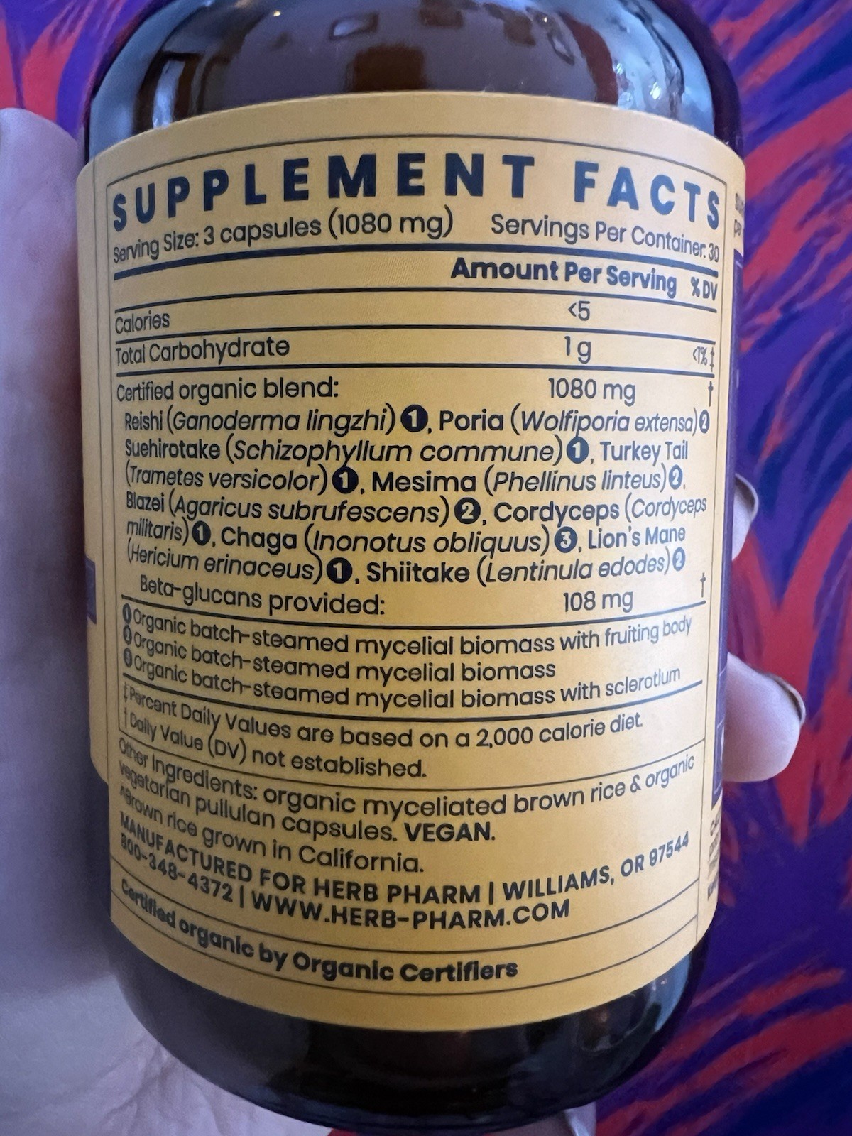 Mushroom Wellness by Herb Pharm Multi Mushroom Immune Support 1080mg 90 Caps