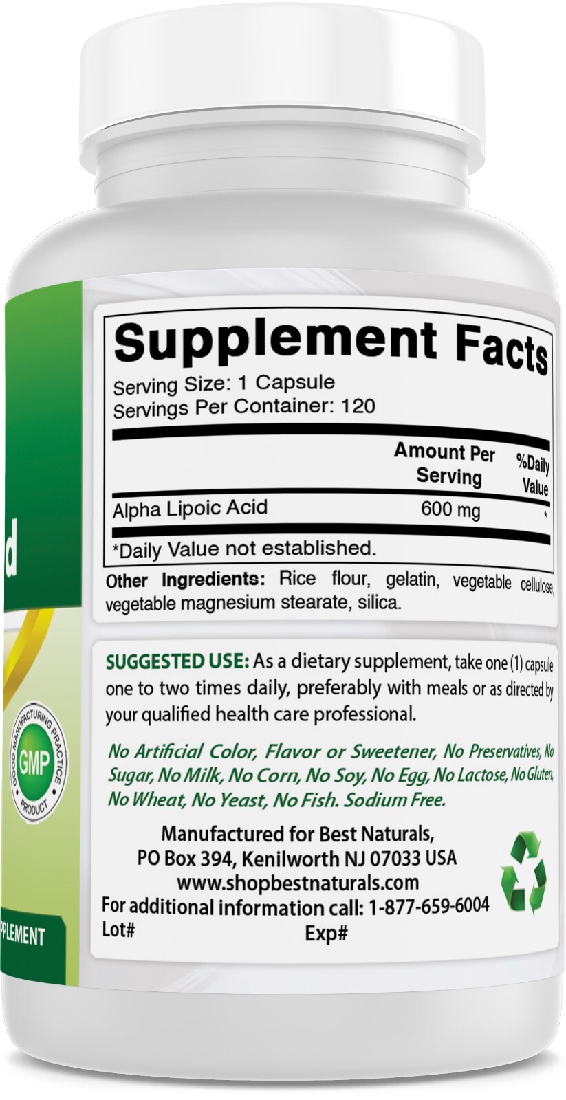 Best Naturals alpha lipoic acid 600 mg 120 Count – Powerful Antioxidant
