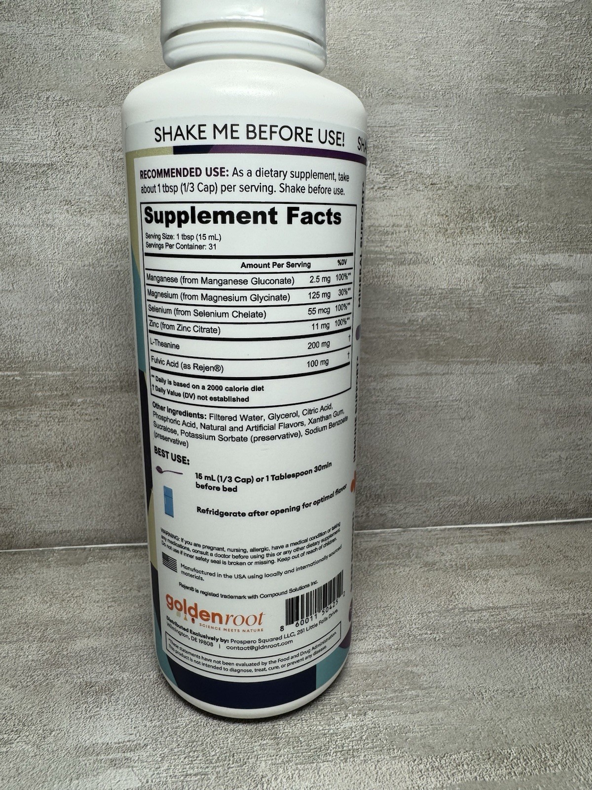 goldenroot Magnesium Glycinate Peach Iced Tea Liquid Supplement 16oz Exp 01/2027