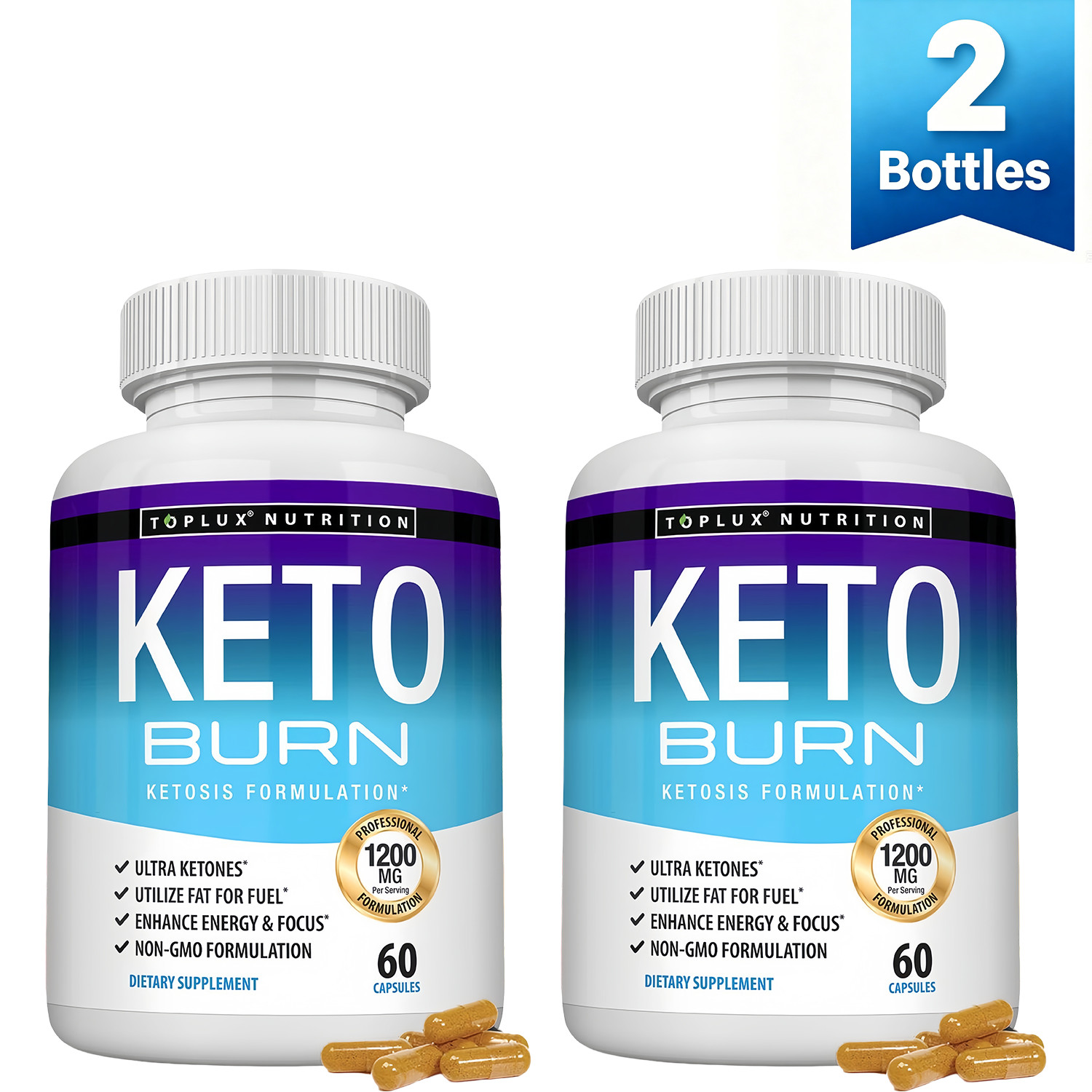 Keto Diet Support Supplement Energy & Focus Capsules 120 Count 2 Bottles