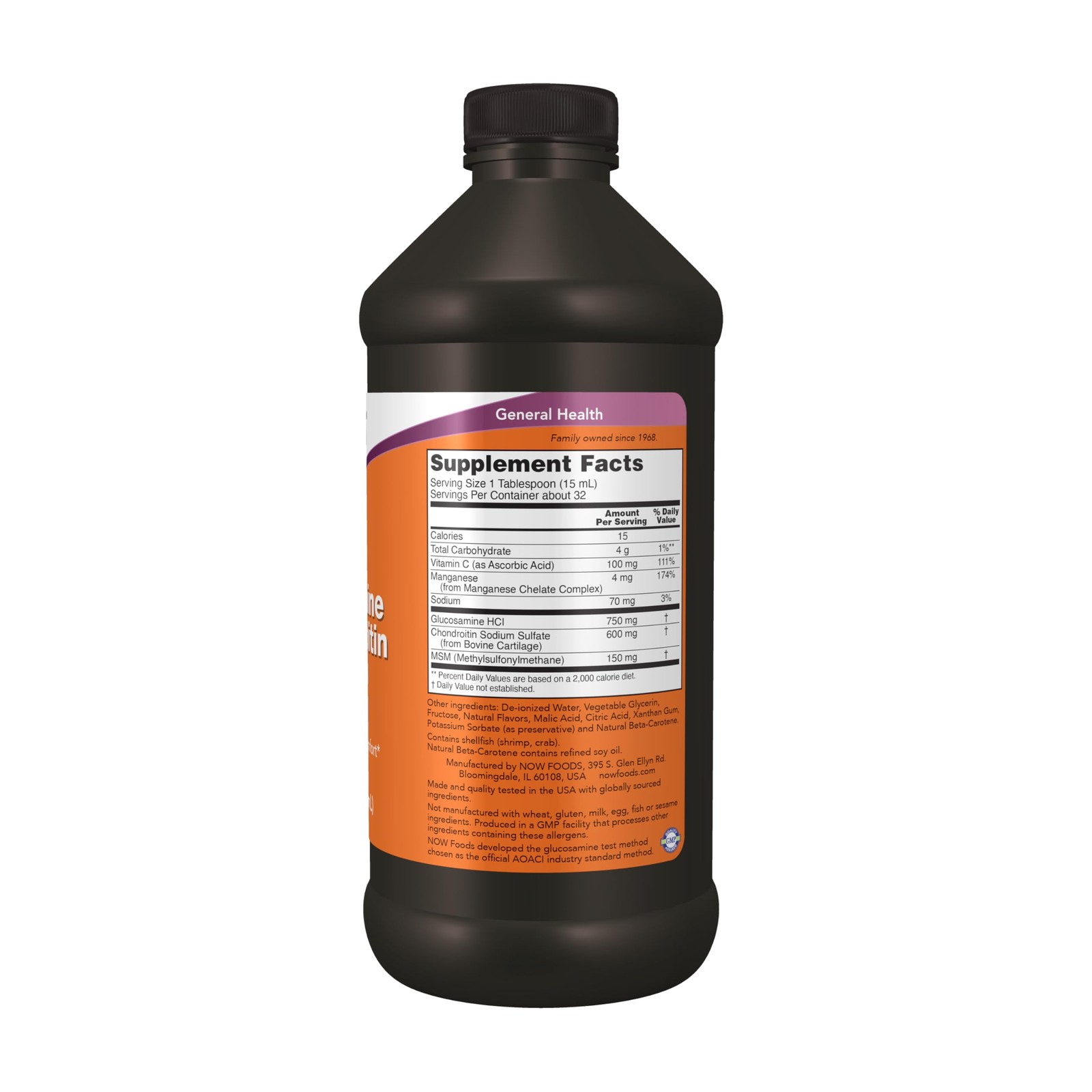 NOW Supplements, Glucosamine & Chondroitin 16 Fl Oz (Pack of 1), No Color
