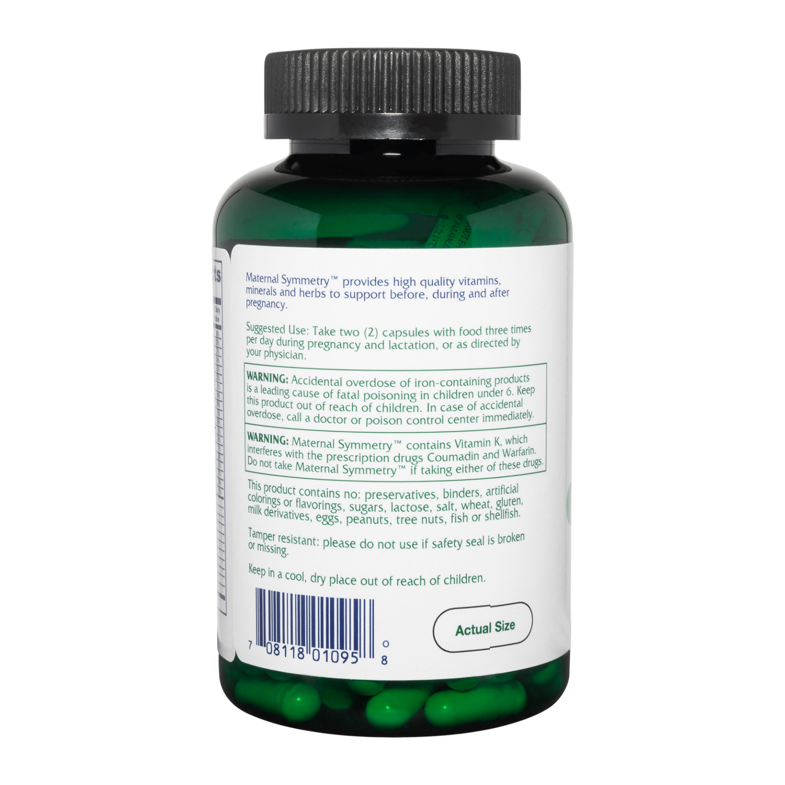 Vitanica, Maternal Symmetry, Prenatal Multivitamin, Vegan, 180 Capsules