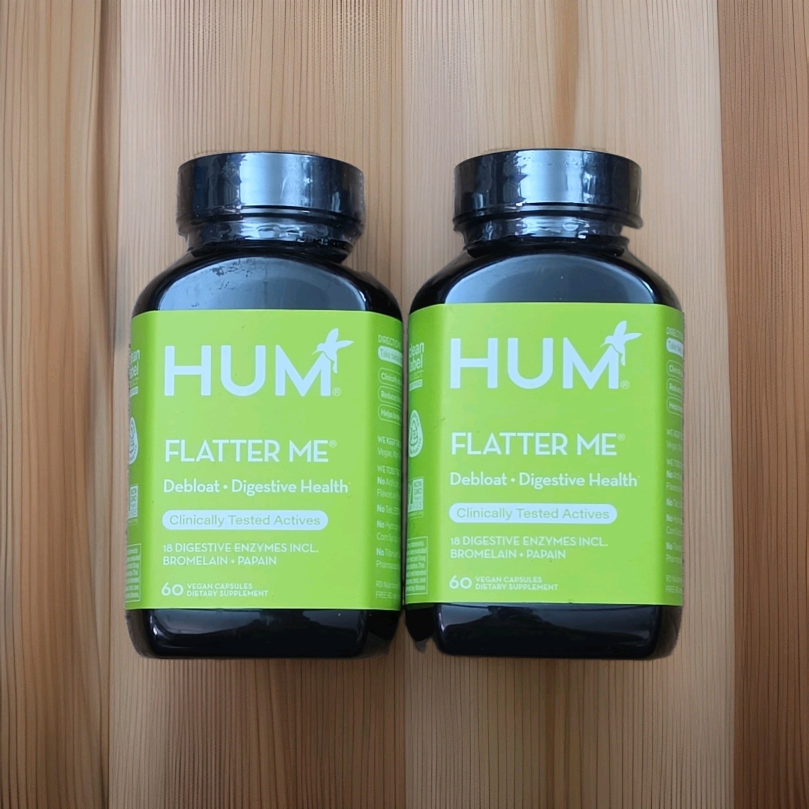 2 X HUM Flatter Me Debloat Digestive Support Vegan Non-GMO Gluten-Free 120 Caps