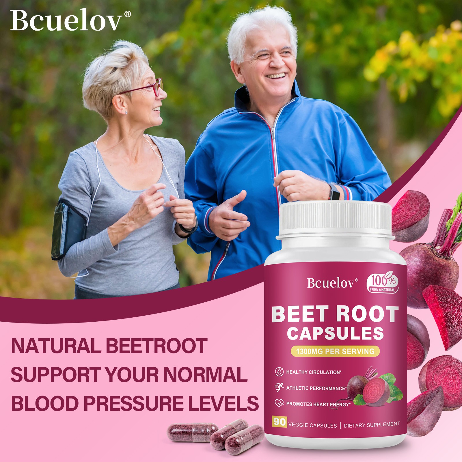 Beet Root Supplement Capsules 1300mg,Support Blood Flow,Energy & Endurance 90Pcs
