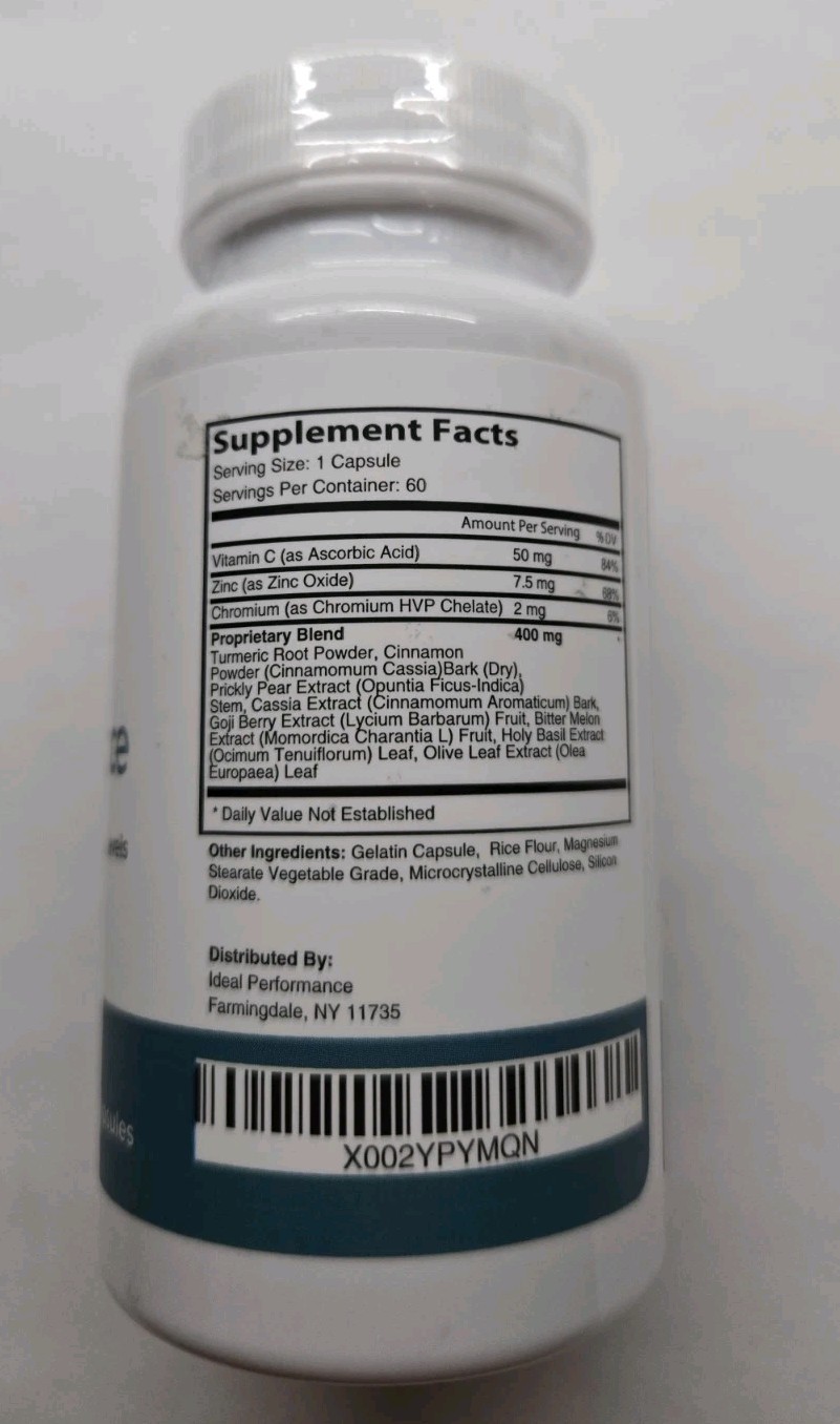 Ideal Performance Sugar Balance Supports Healthy Blood Sugar Levels 60 Capsules