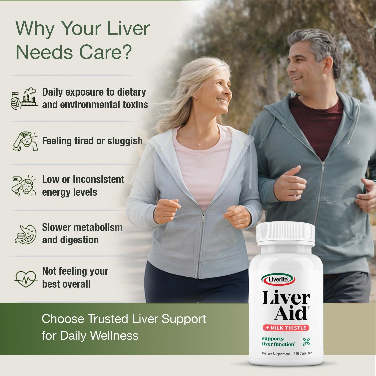 LIVERITE Liver Aid with Milk Thistle 150 150 Count (Pack of 1), Brown