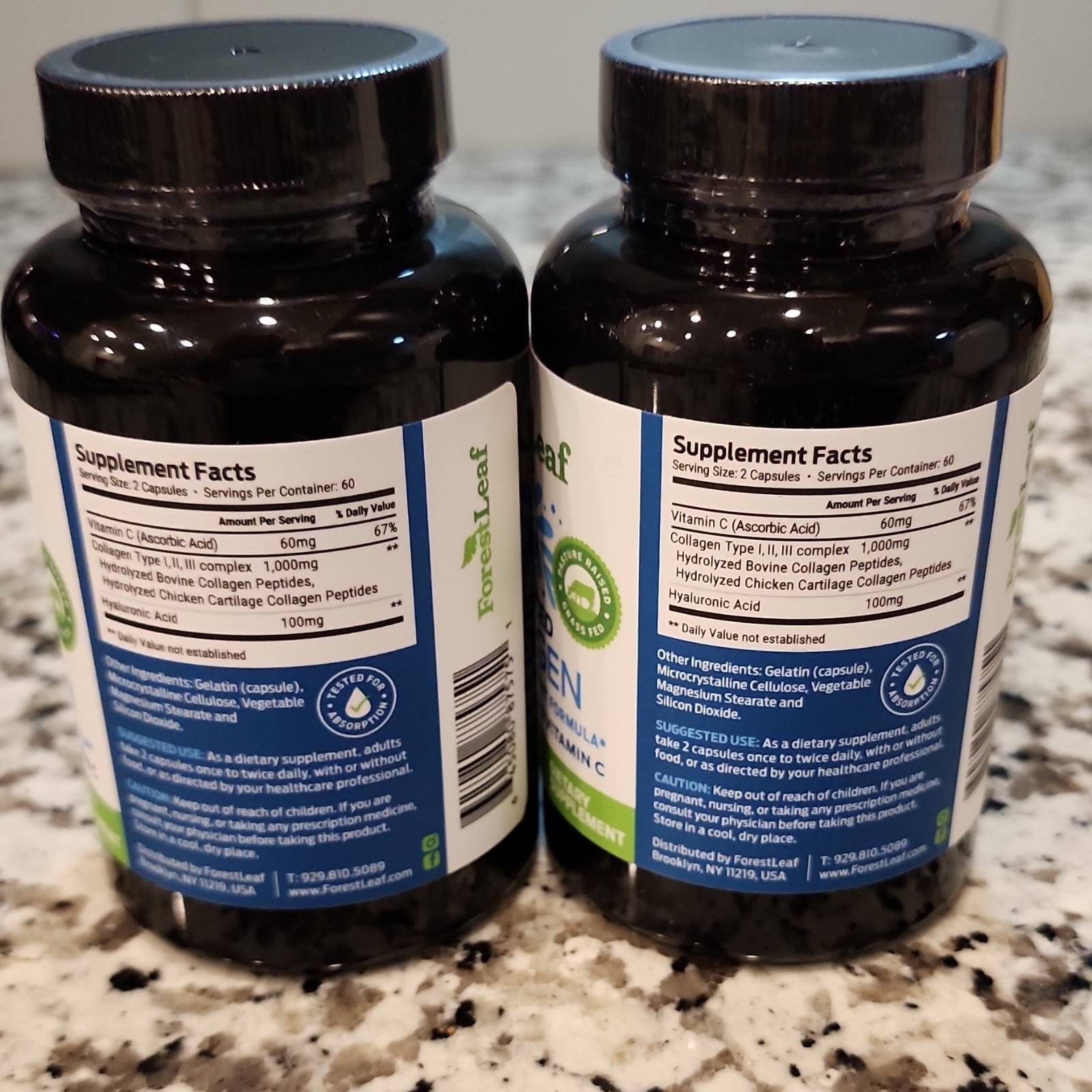 ForestLeaf Collagen Type I II III Hyaluronic Acid Vitamin C 120 Capsules