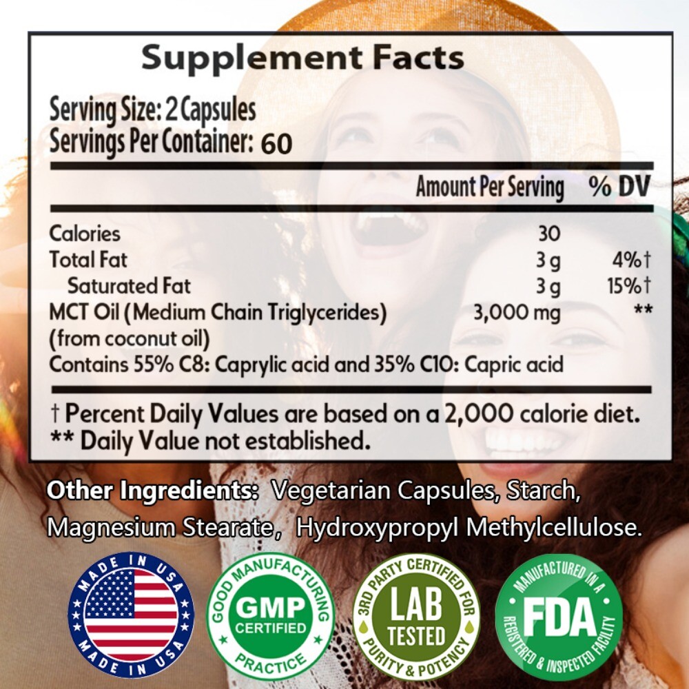 Pure MCT Oil 3000mg serving, C8 C10 Weight Loss, Energy, Brain Heart Health