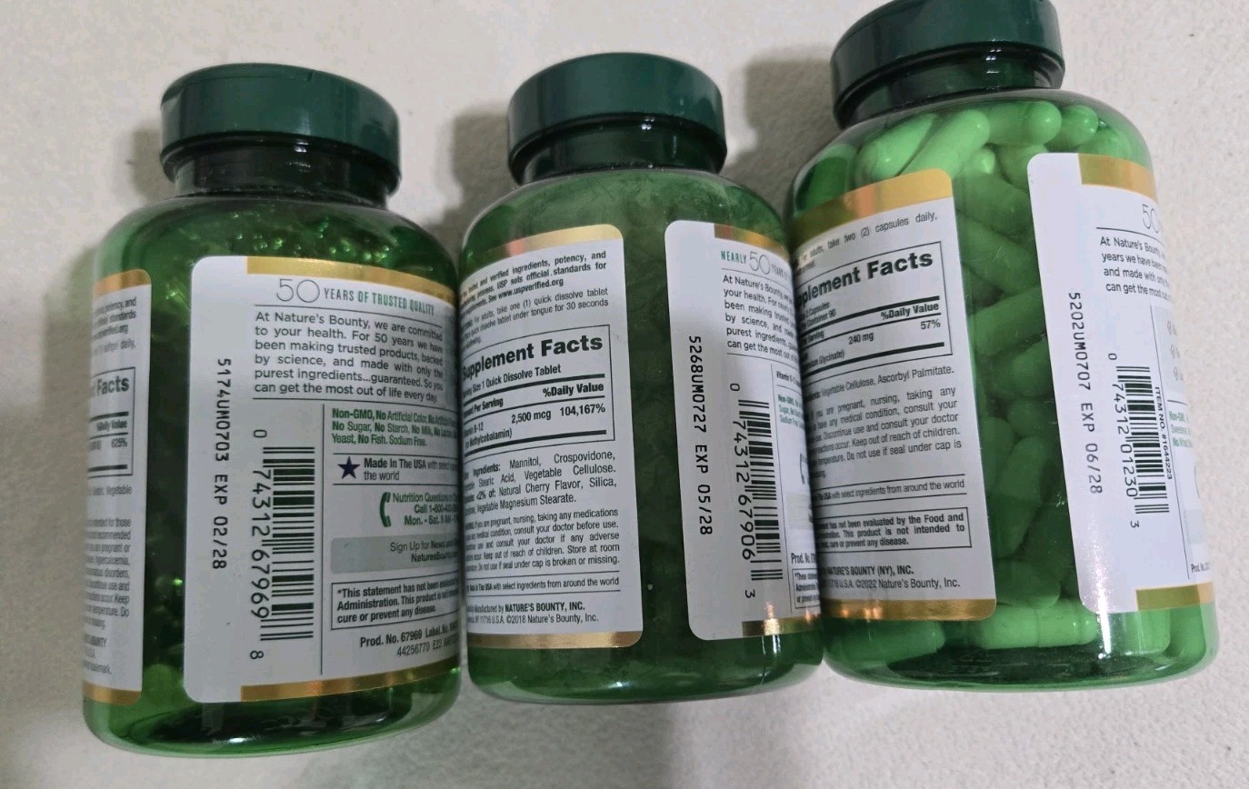 Nature’s Bounty D3 5000 IU + B-12 2500 mcg + Magnesium Glycinate 240mg 3 bottles