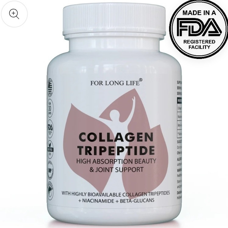 For Long Life Collagen Tripeptide Beauty & Joint Support 60 Capsules Exp 06/2027