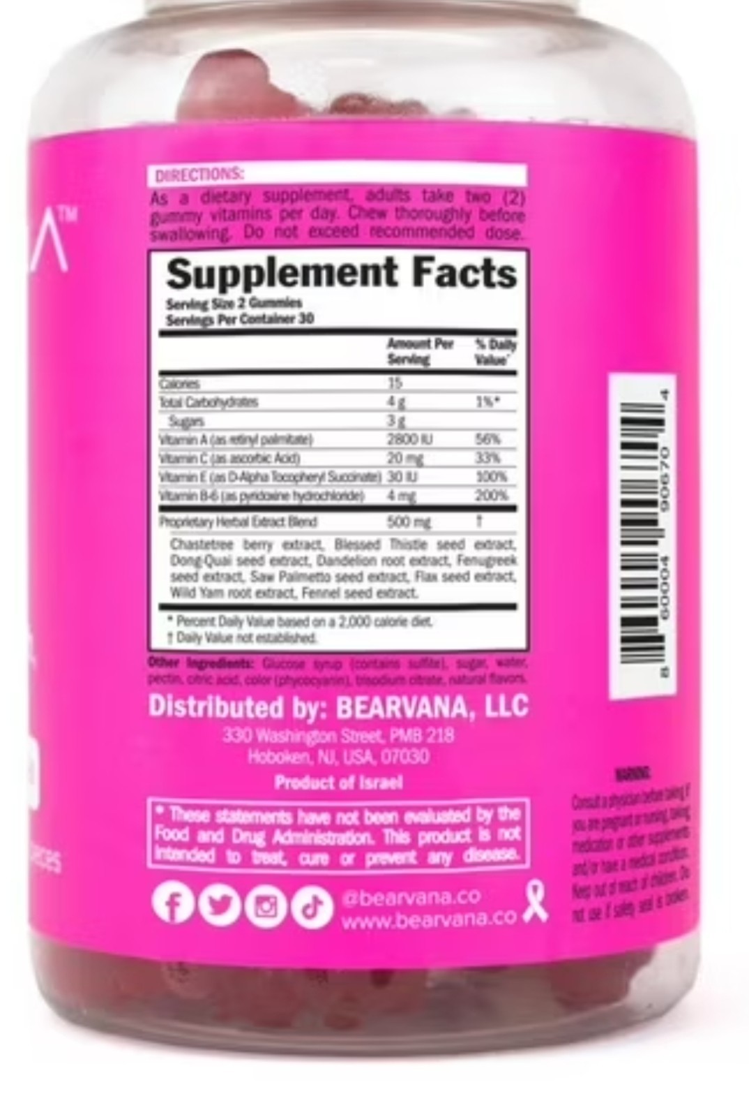 BEARVANA Breast Gummies Vegan Friendly Berry 60 Gummies 500mg Exp 11/2027